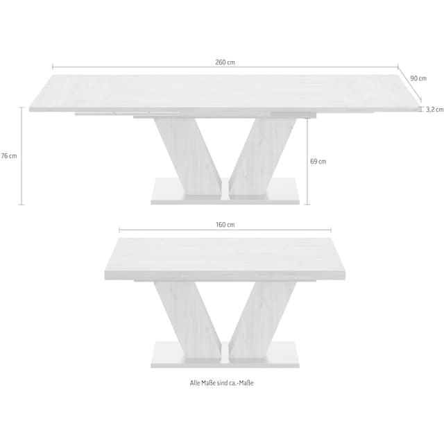 Mäusbacher Esstisch »Komfort D«, mit V-Gestell in asteichefarben und mit  Auszug, Breite 160-260 cm auf Raten bestellen