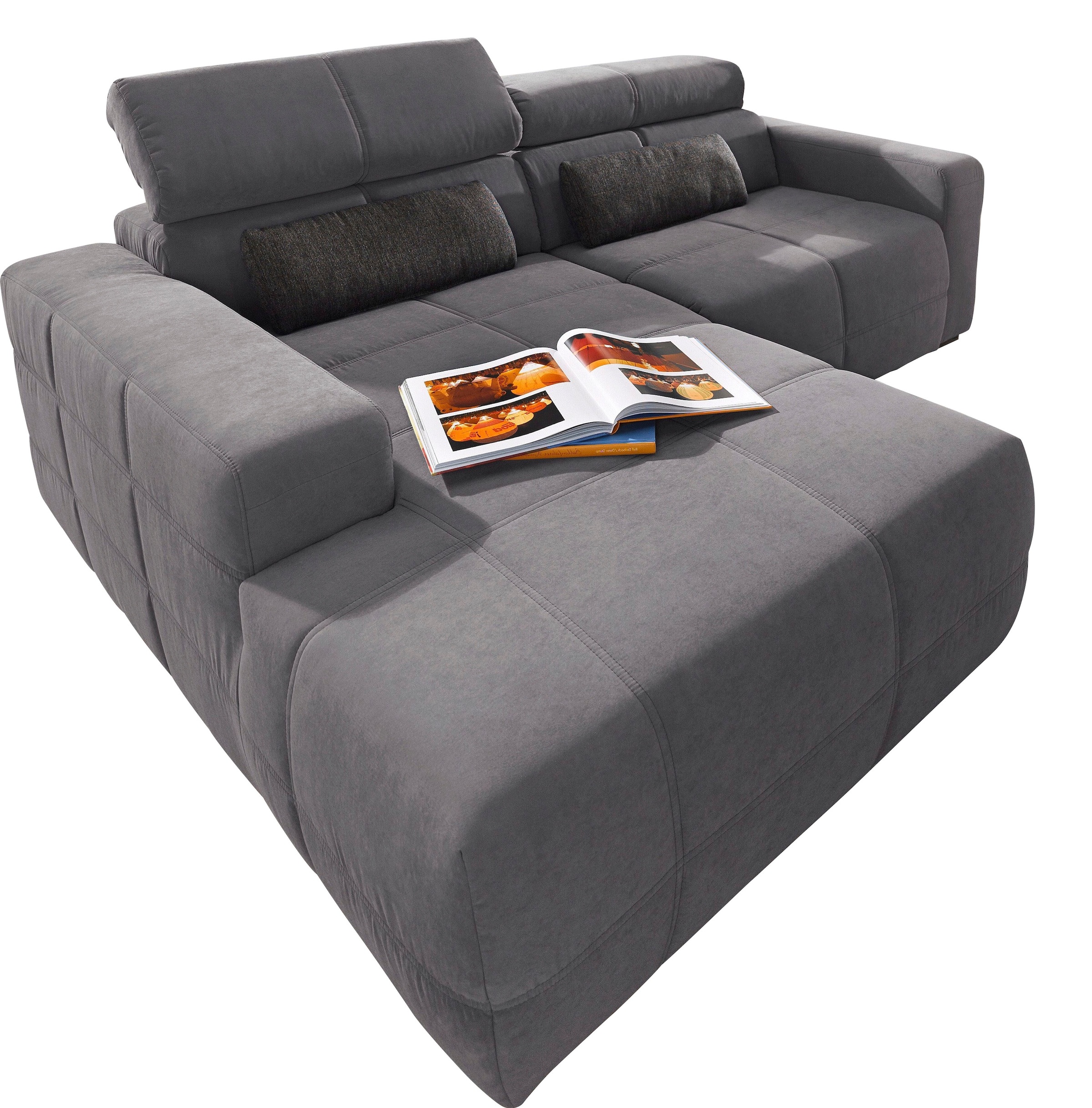 DOMO collection Ecksofa »Brandon B/T:  214/175 cm, belastbar bis 140kg/ Sitz, L-Form« Luxus-Microfaser, grau, kompackte Stellmaße, zeitlos&elegant