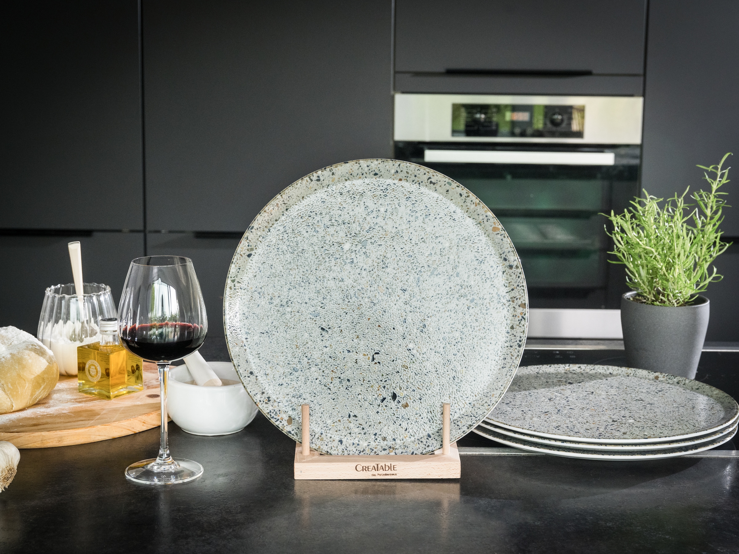 CreaTable Pizzateller »Stone Collection Genua, Teller Set, 4-tlg.« Italienische Eleganz, Vielseitig einsetzbar