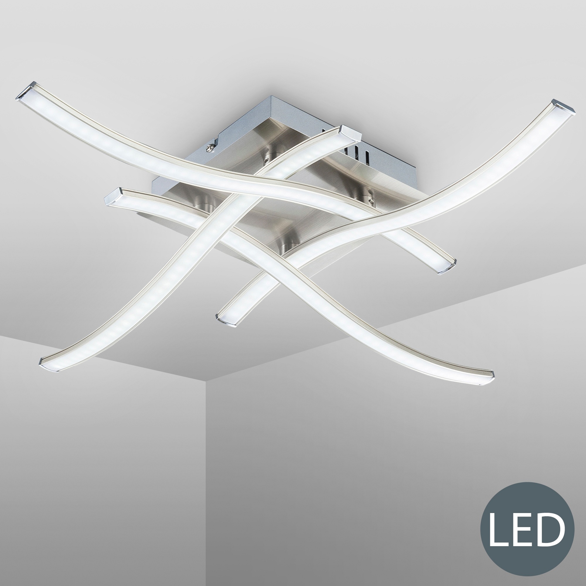 B.K.Licht LED Deckenleuchte »BK_DL1051 LED Deckenlampe, Modern, Warmweißes Licht, Aluminium, 13,6W«, 4 flammig, Leuchtmittel LED-Modul | LED fest integriert, 4-Flammig, Inkl. 13,6W LED, 1.400 Lm, 3.000K, 47,5x47,5cm (LxB)