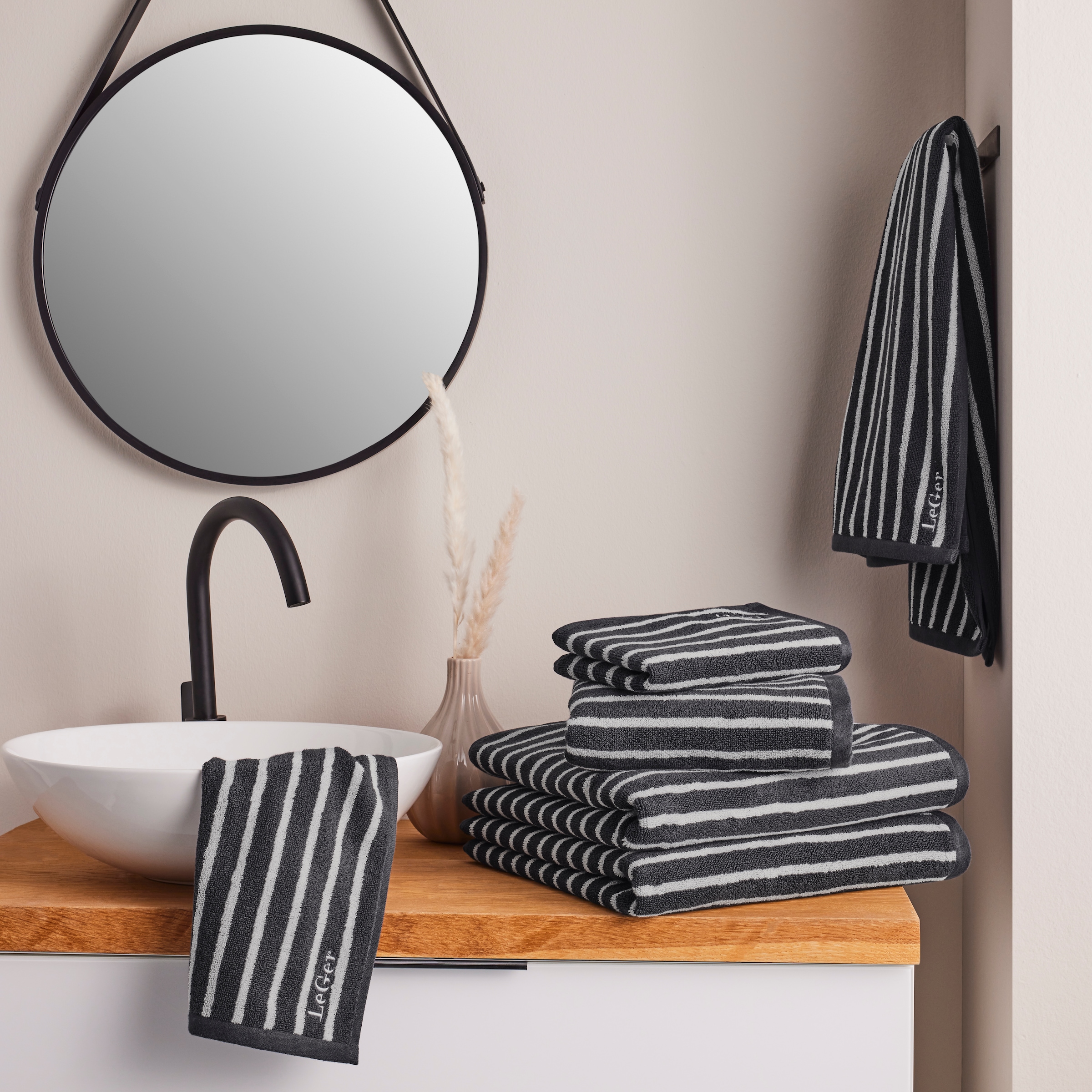 LeGer Home by Lena Gercke Handtuch Set »Tamsin, Duschtücher, Handtücher, Gästetücher, Premium 500 gr/m²« Set 6 Stk. Frottier mit Logostikerei, 100% Baumwolle, gestreift, weich, 5 Jahre Garantie