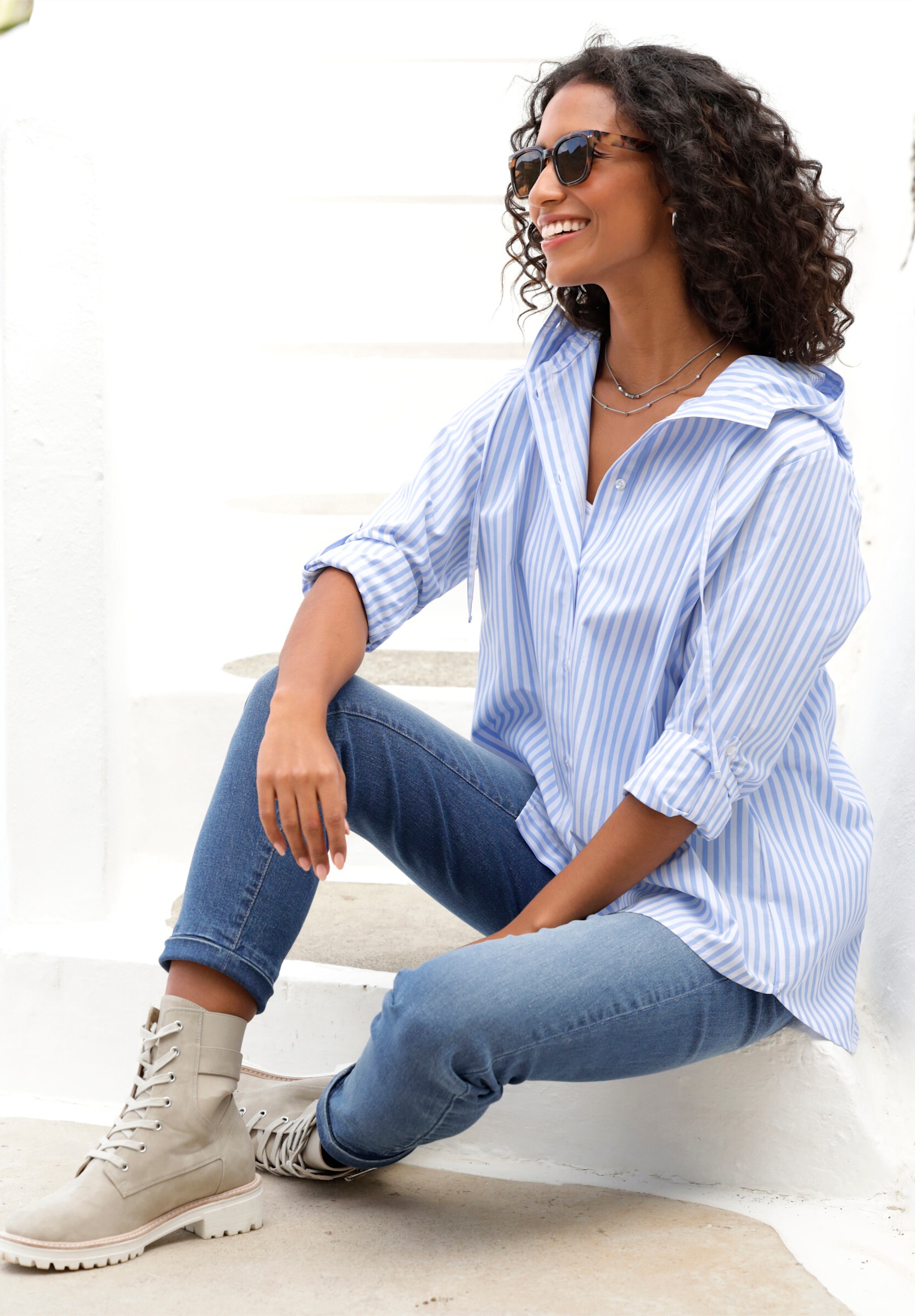 heine Klassische Bluse »Bluse Gestreifte Bluse mit Kapuze«