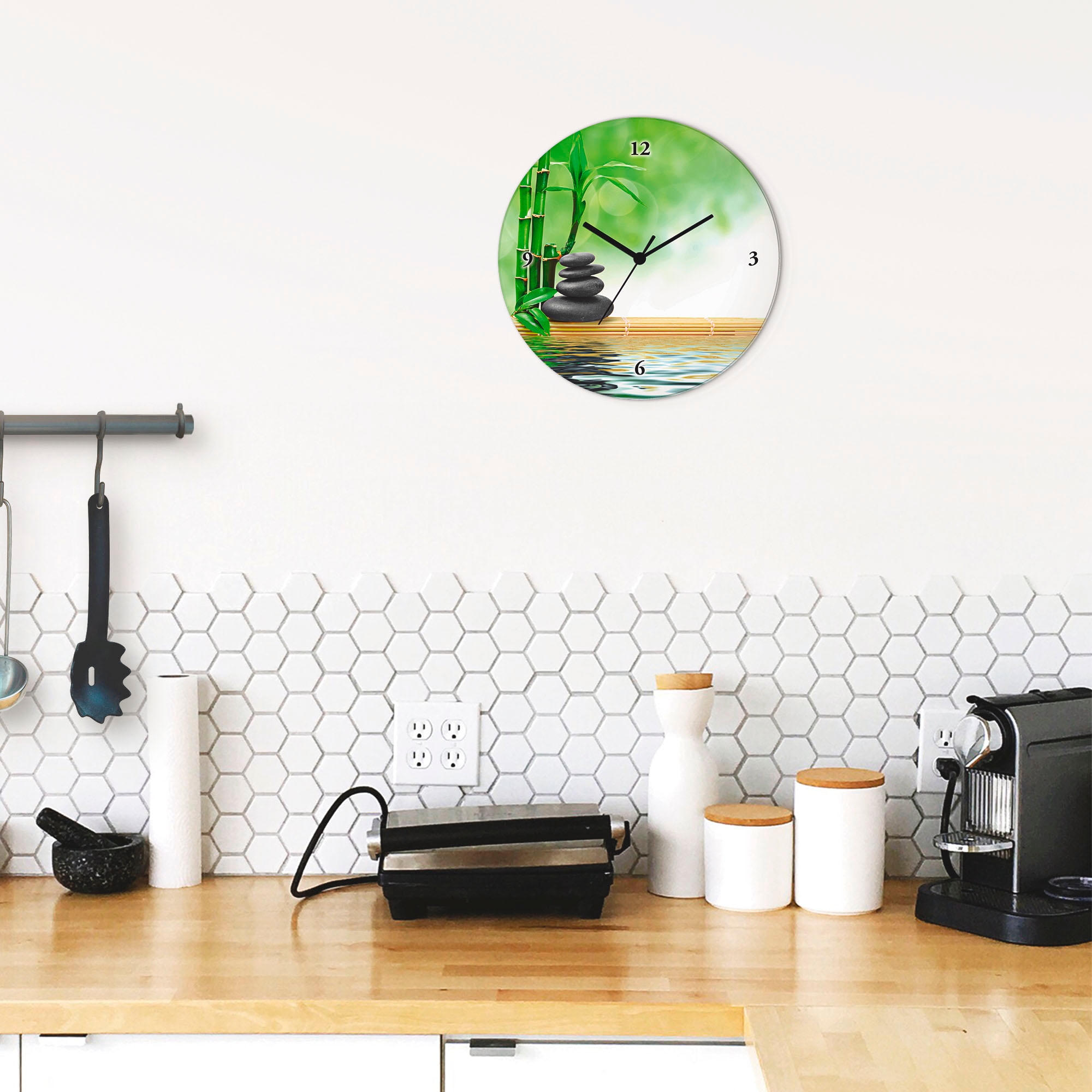 Artland Wanduhr »Spa Konzept Zen Basaltsteine« wahlweise mit  Quarz- oder Funkuhrwerk, lautlos ohne Tickgeräusche