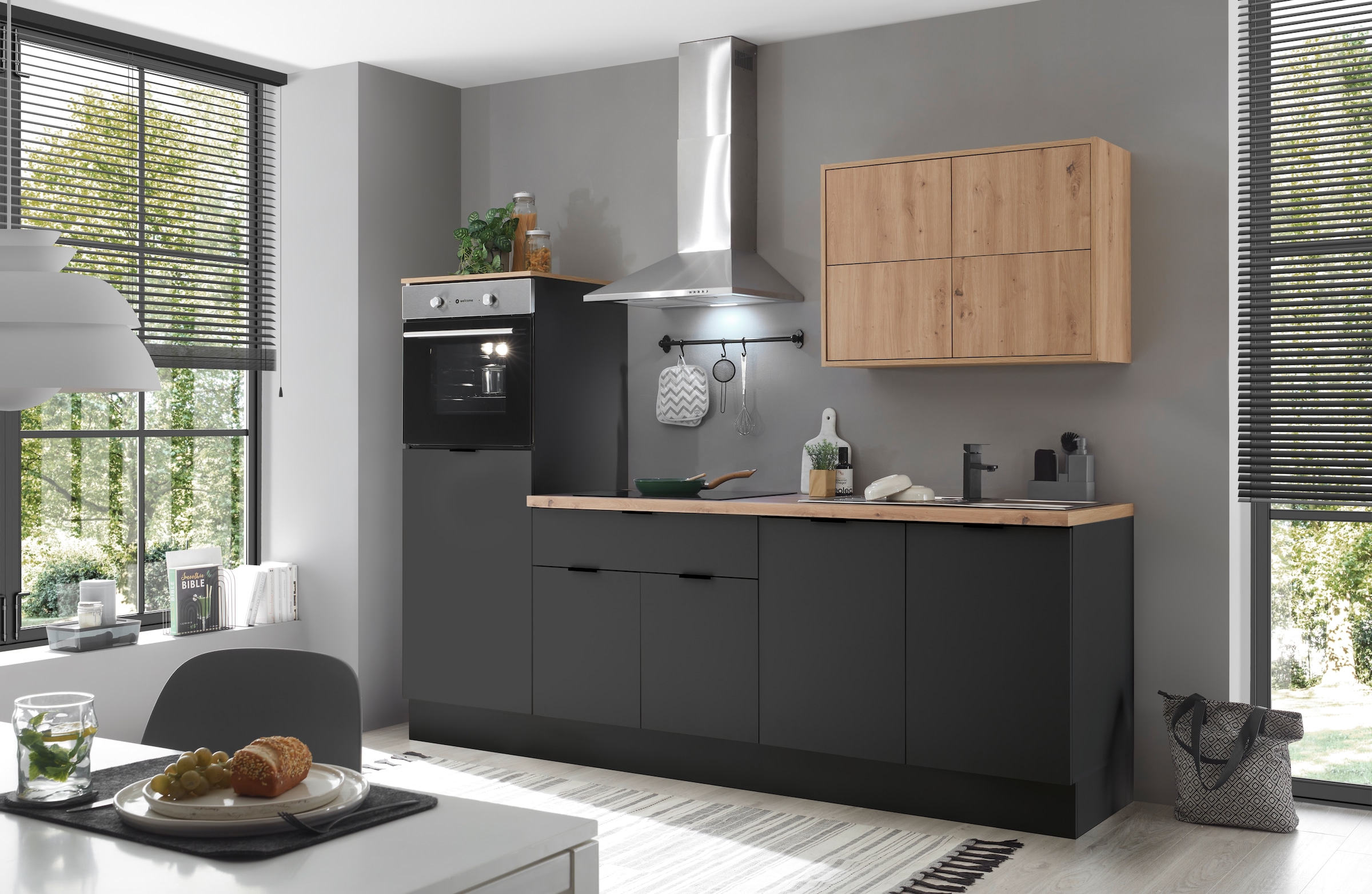 KOCHSTATION Küchenzeile »KS-Georgia, mit 38mm starker Arbeitsplatte« Breite 250 cm, wahlweise mit E-Geräten und Kühlschrank