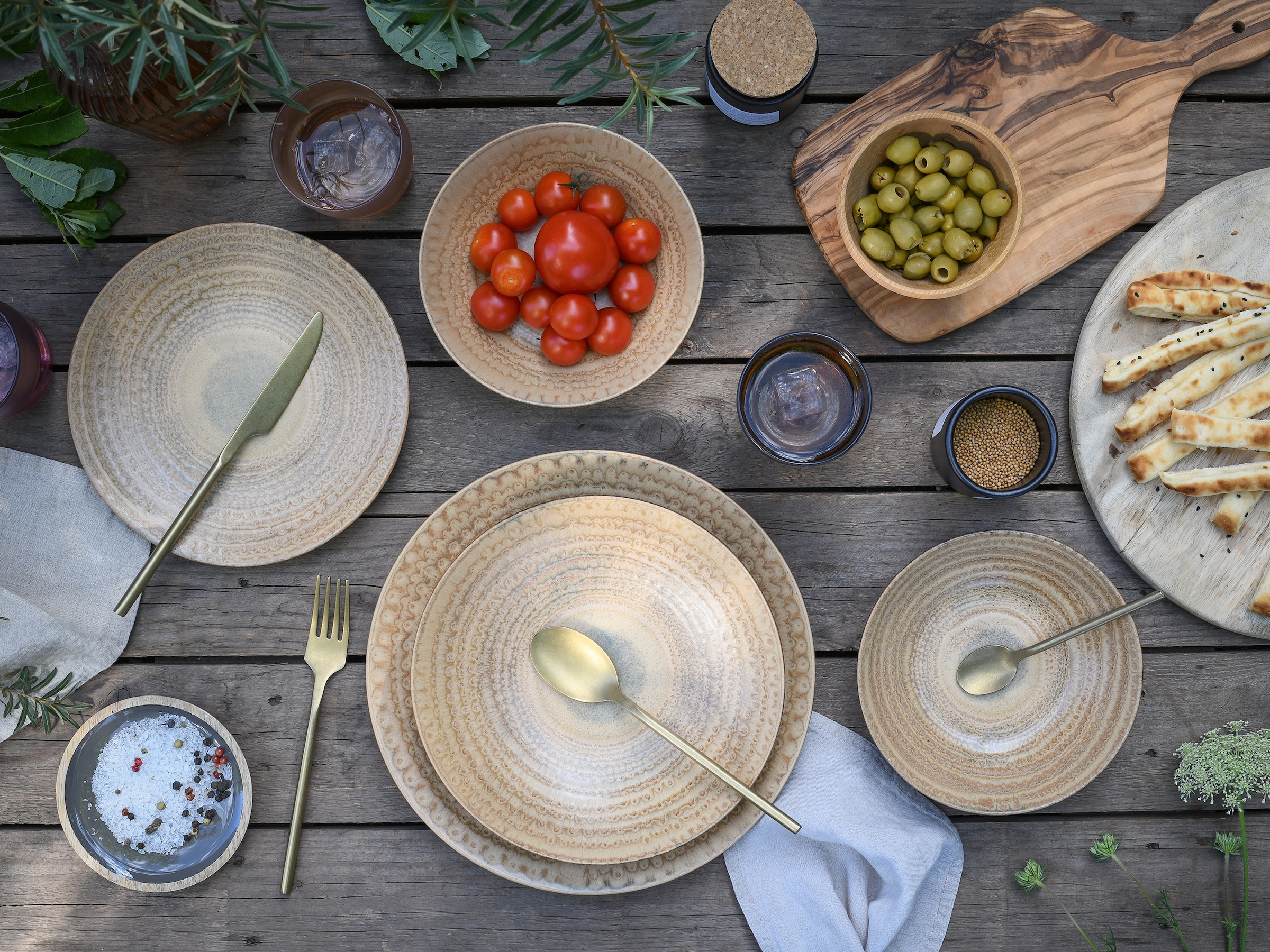 CreaTable Teller-Set »Neapel, Service 16-tlg.« Teller Set, Edles Tellerset, Vulkanoptik