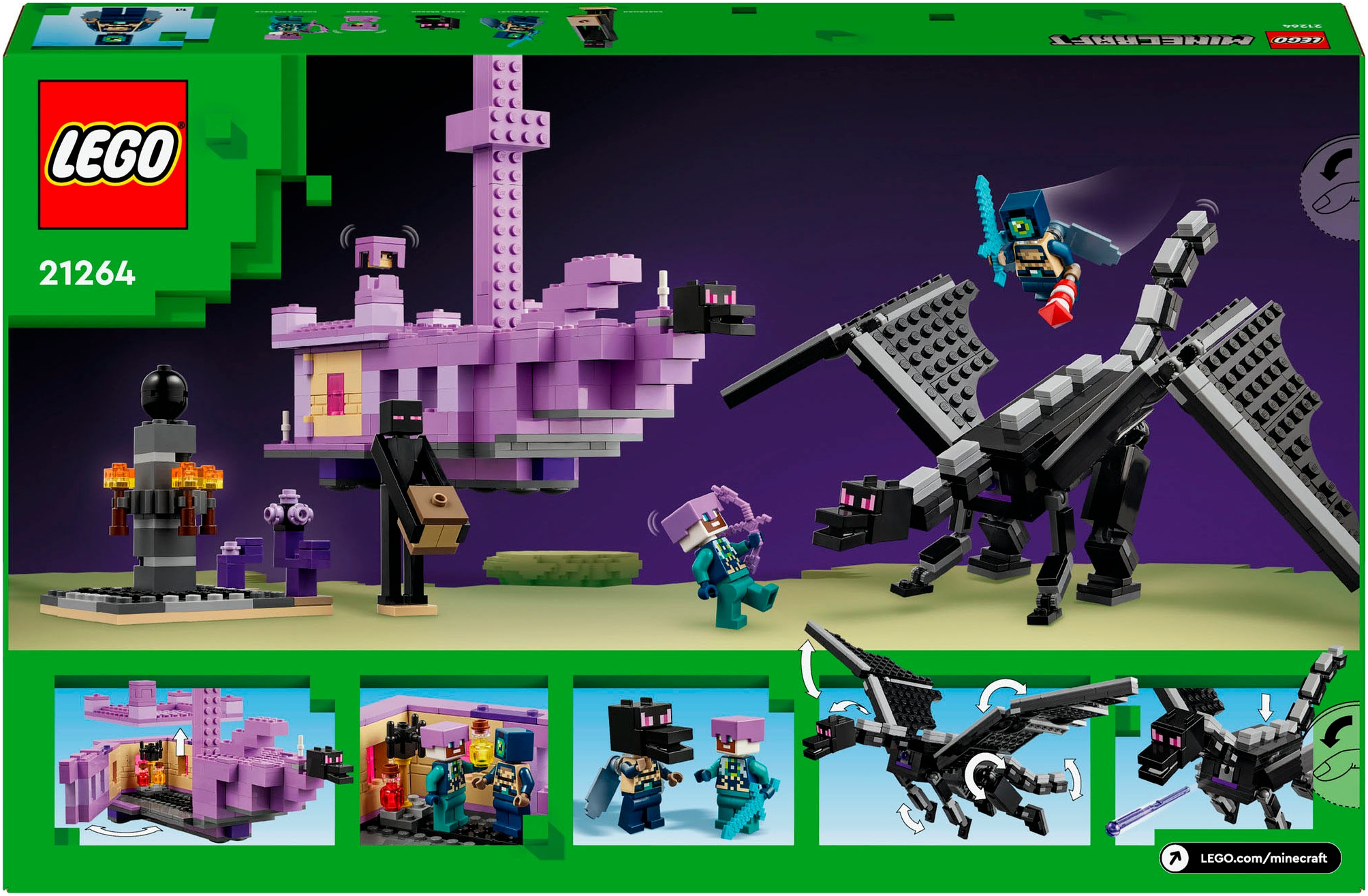 LEGO® Konstruktionsspielsteine »Der Enderdrache und das Endschiff (21264), LEGO Minecraft«, (657 St.), Made in Europe