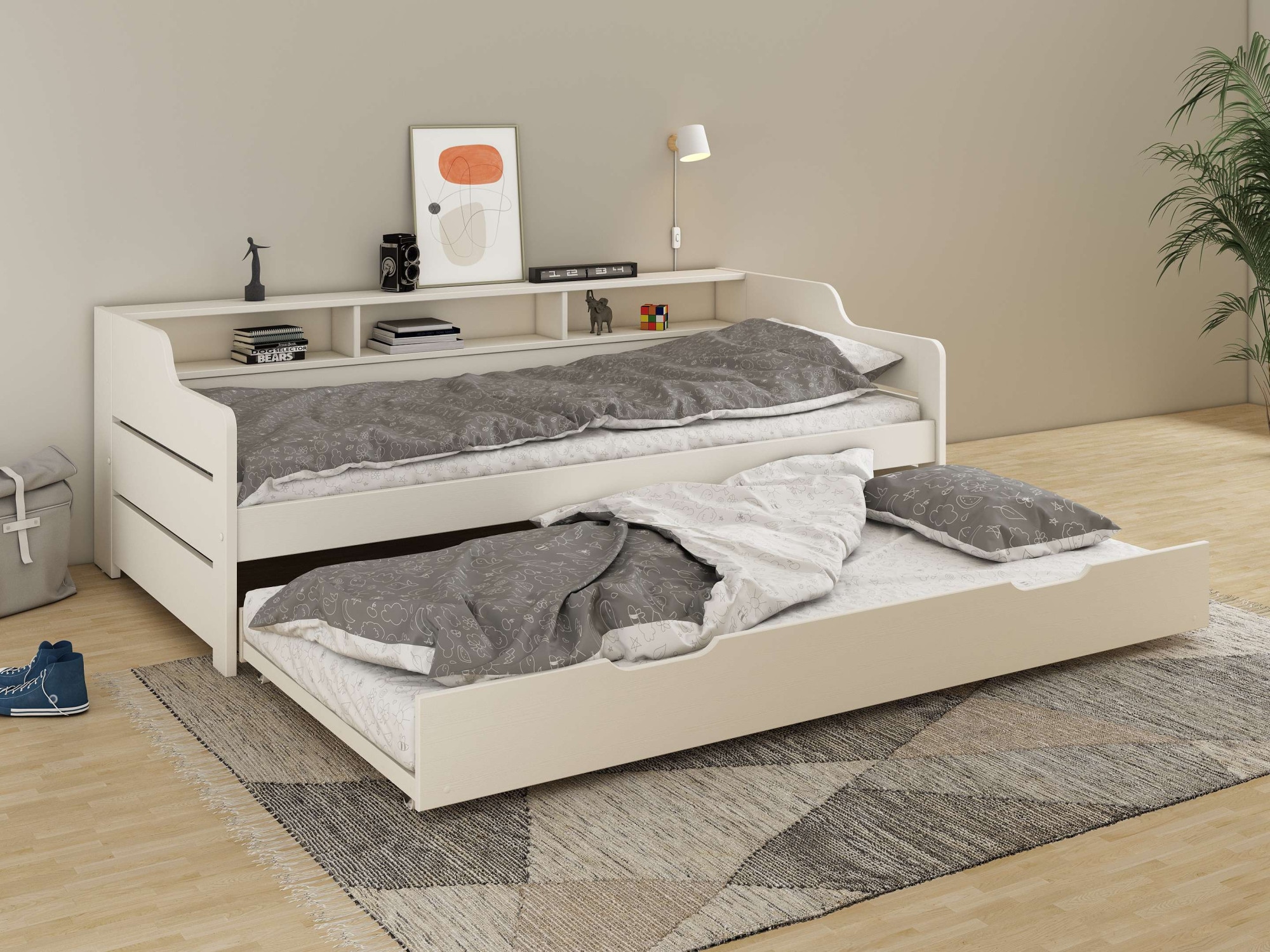 Home affaire Daybett »"REETE1", Stauraum, Funktionsbett, Kinderbett, inklusive Schubkasten«, (90x200cm, 2 Schlafplätze), mit Regalen, FSC® zertifiziertes Massivholz (Kiefer), Landhausstil