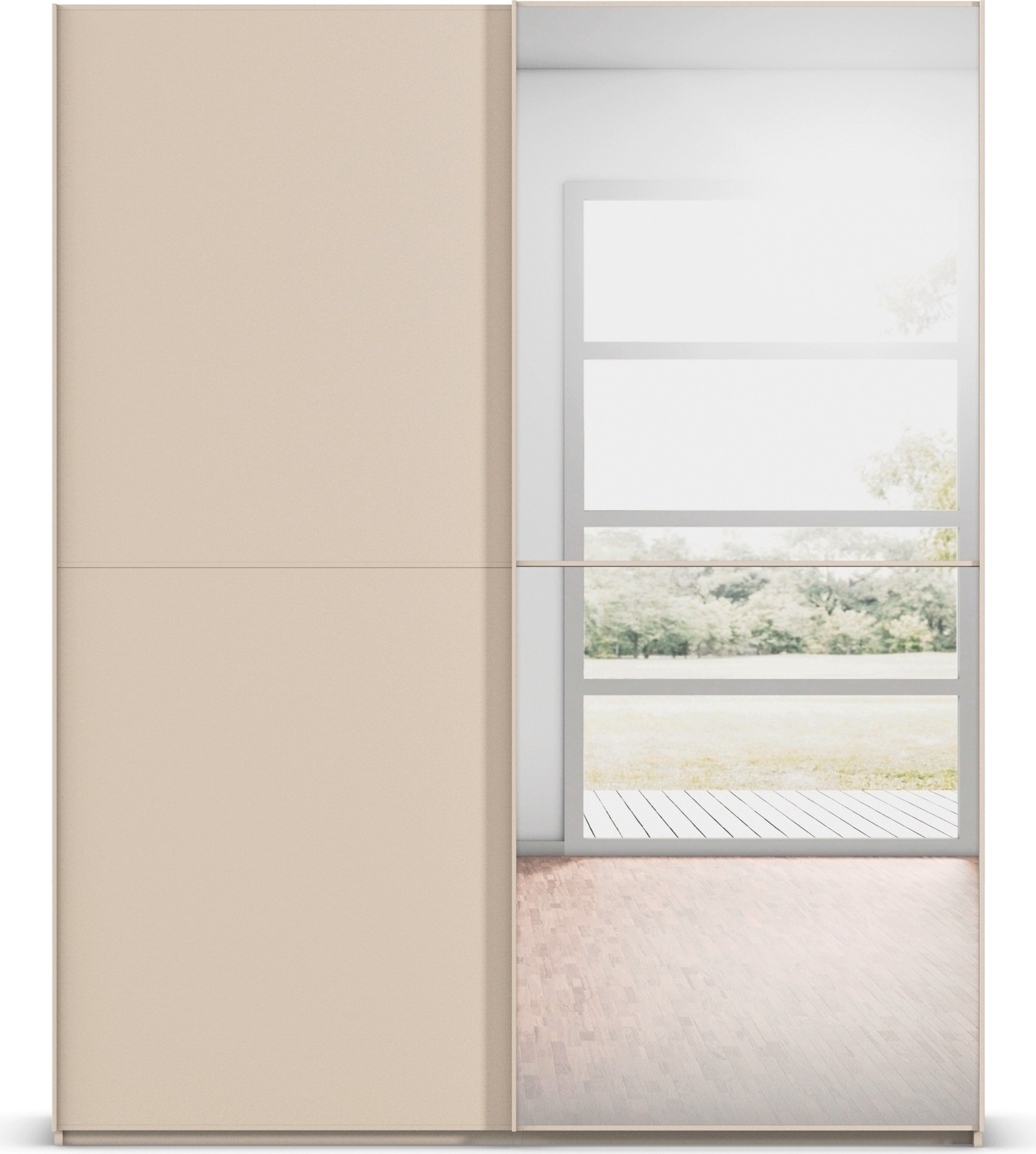 rauch Schwebetürenschrank »Kleiderschrank Schrank Garderobe Schlafzimmerschrank SCALE-DUO« edle zweigeteilte Türen, Spiegel und 3 Zierleisten MADE IN GERMANY