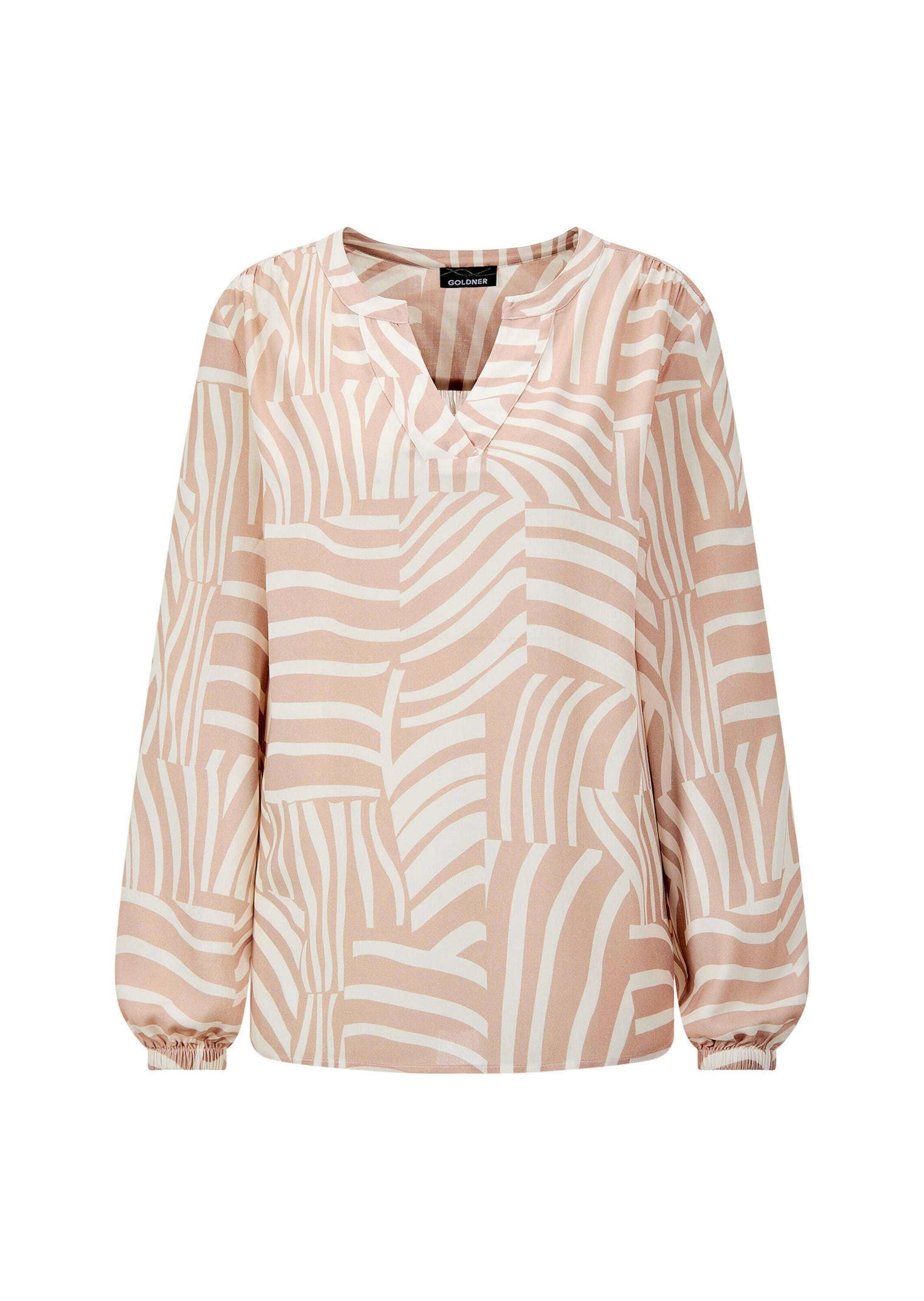 GOLDNER Schlupfbluse »Kurzgröße Grafische Viskosebluse mit Schlitz« Gummibündchen am Armabschluss