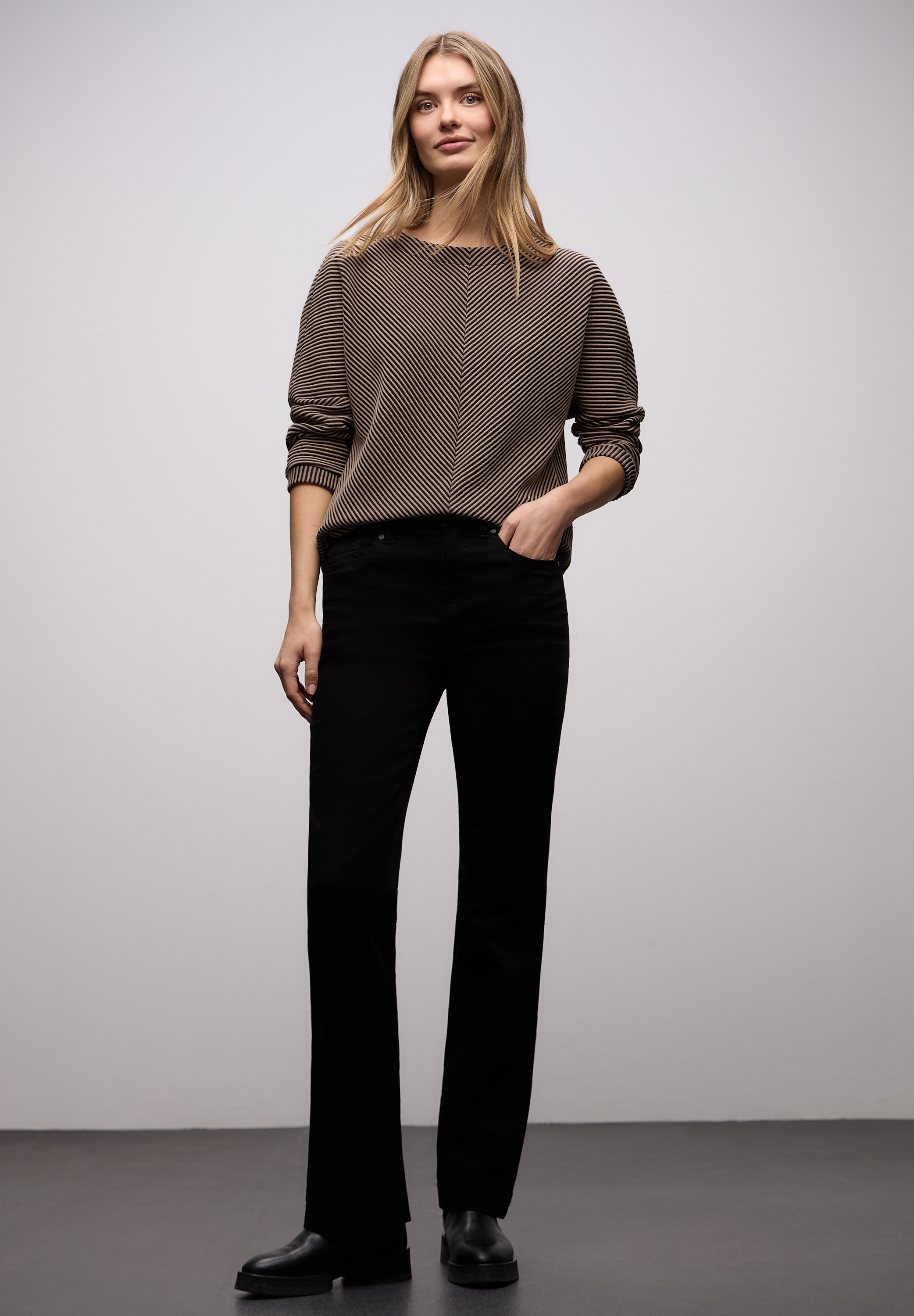 STREET ONE Strickpullover 3/4-Arm mit Two-Tone-Effekt und feinem Strukturmuster