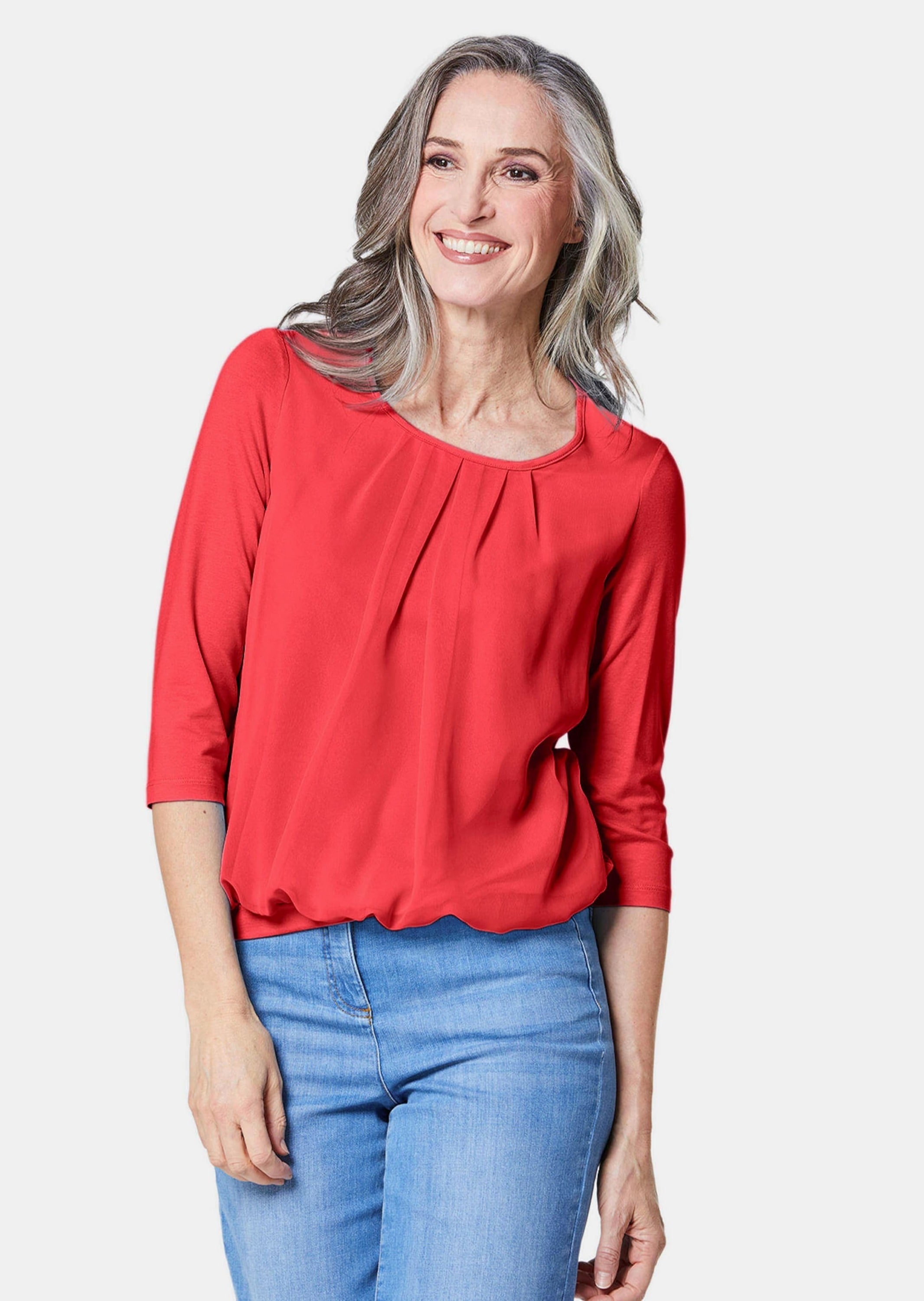 GOLDNER Kurzarmbluse »Chiffon-Shirt mit 3/4-Arm, Rundhals« keine/nicht relevant