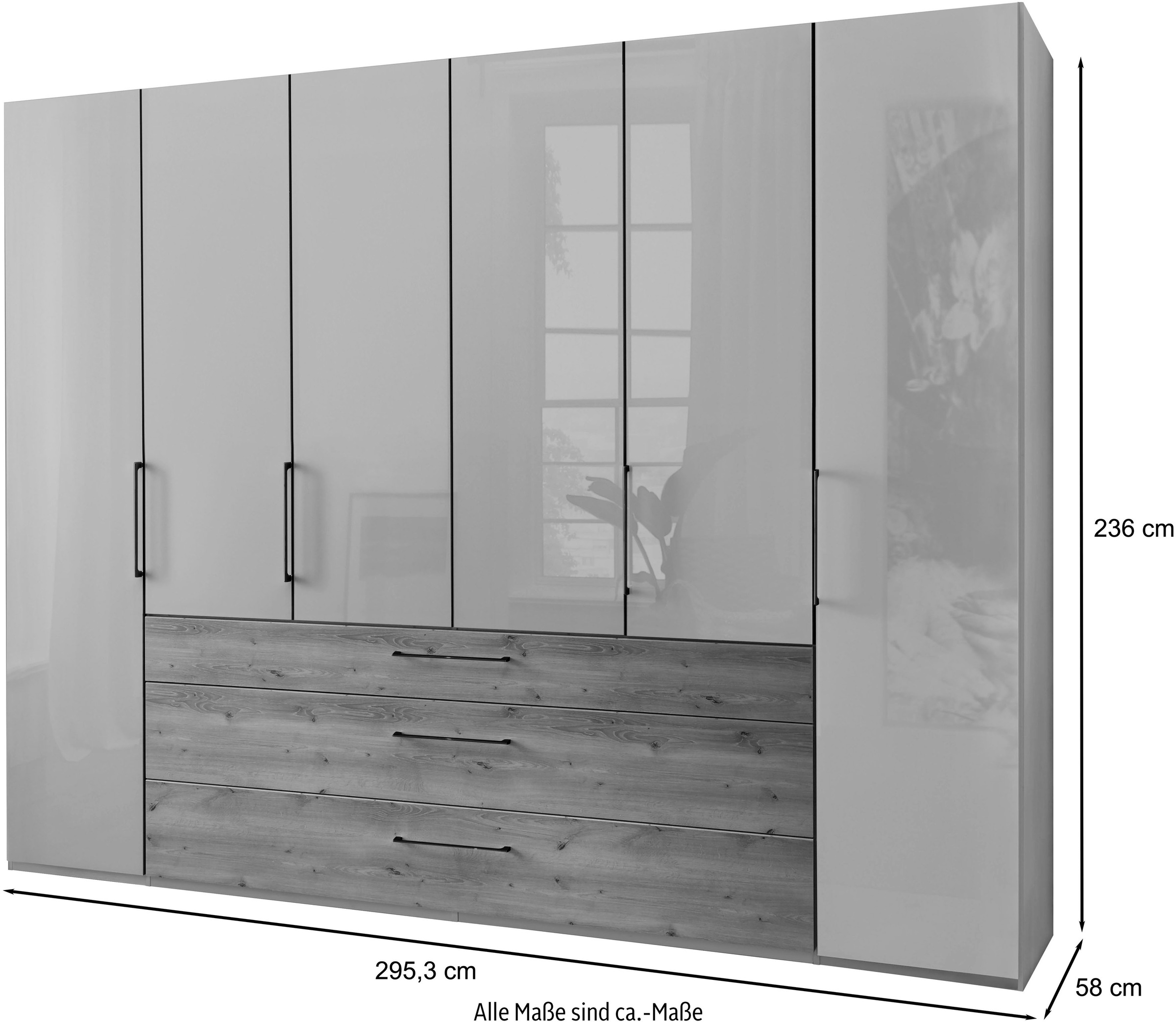 WIEMANN Kleiderschrank »Metz«, hochwertige Glasfront inkl. Schubkästen im Holzfarbton