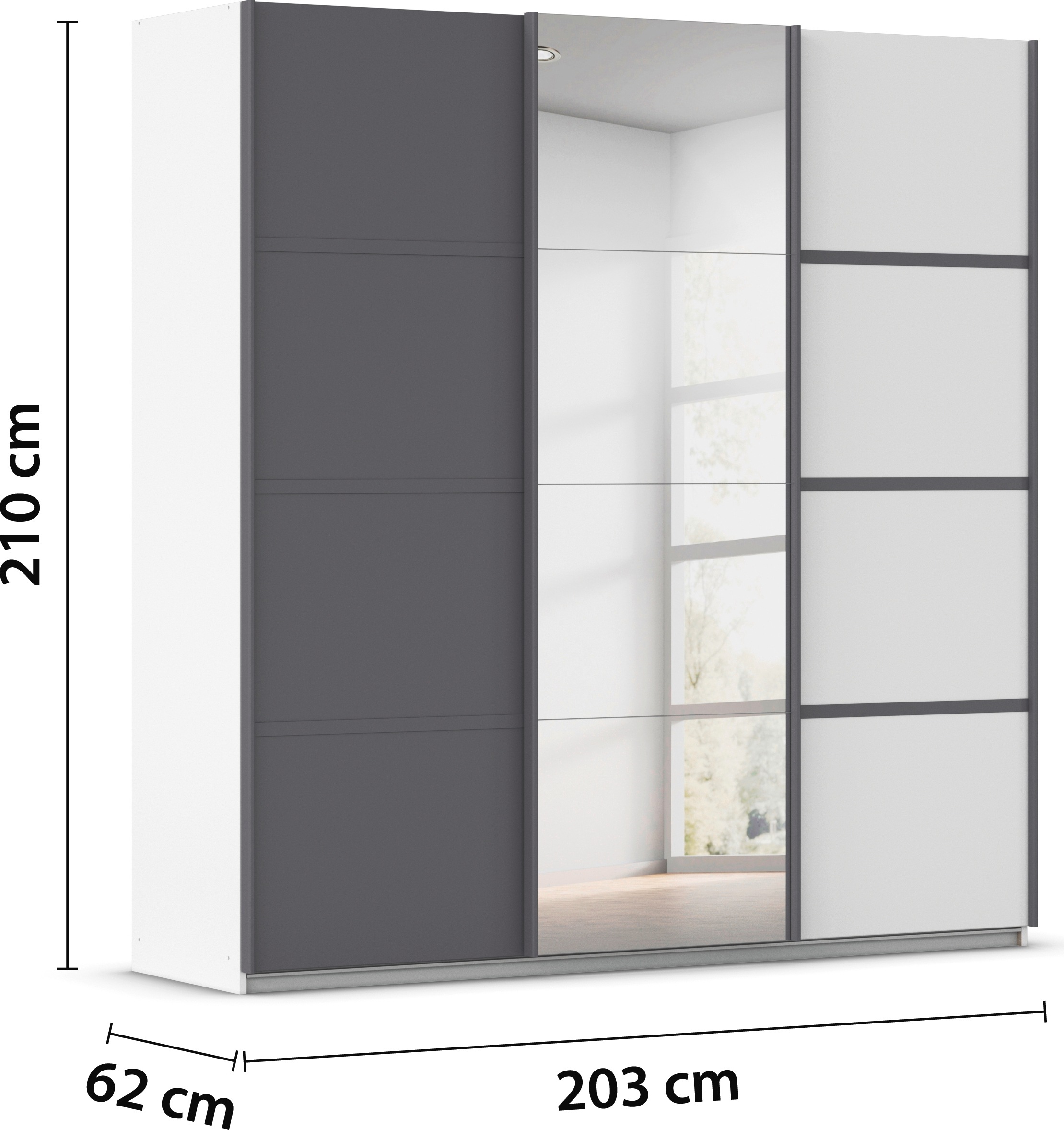 rauch Kleiderschrank »Schwebetürenschrank OTTO´s Choice Garderobe Schrank TOP ANGEBOT Avola« in 3 verschiedenen Ausstattungen BASIC/CLASSIC/PREMIUM inkl. Spiegel,  mit eleganten Zierleisten in Chrom, Schwarz oder Weiß MADE IN GERMANY