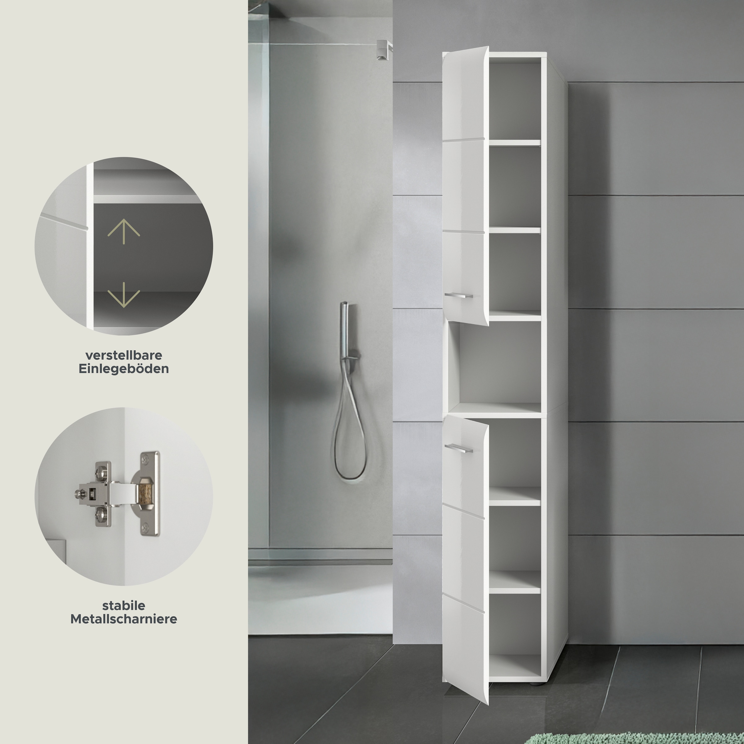 INOSIGN Stauraumschrank 1 Stk. tlg. Florenz, Hochschrank, Weiß Hochglanz Tiefzieh, 185 cm hoch, Bad