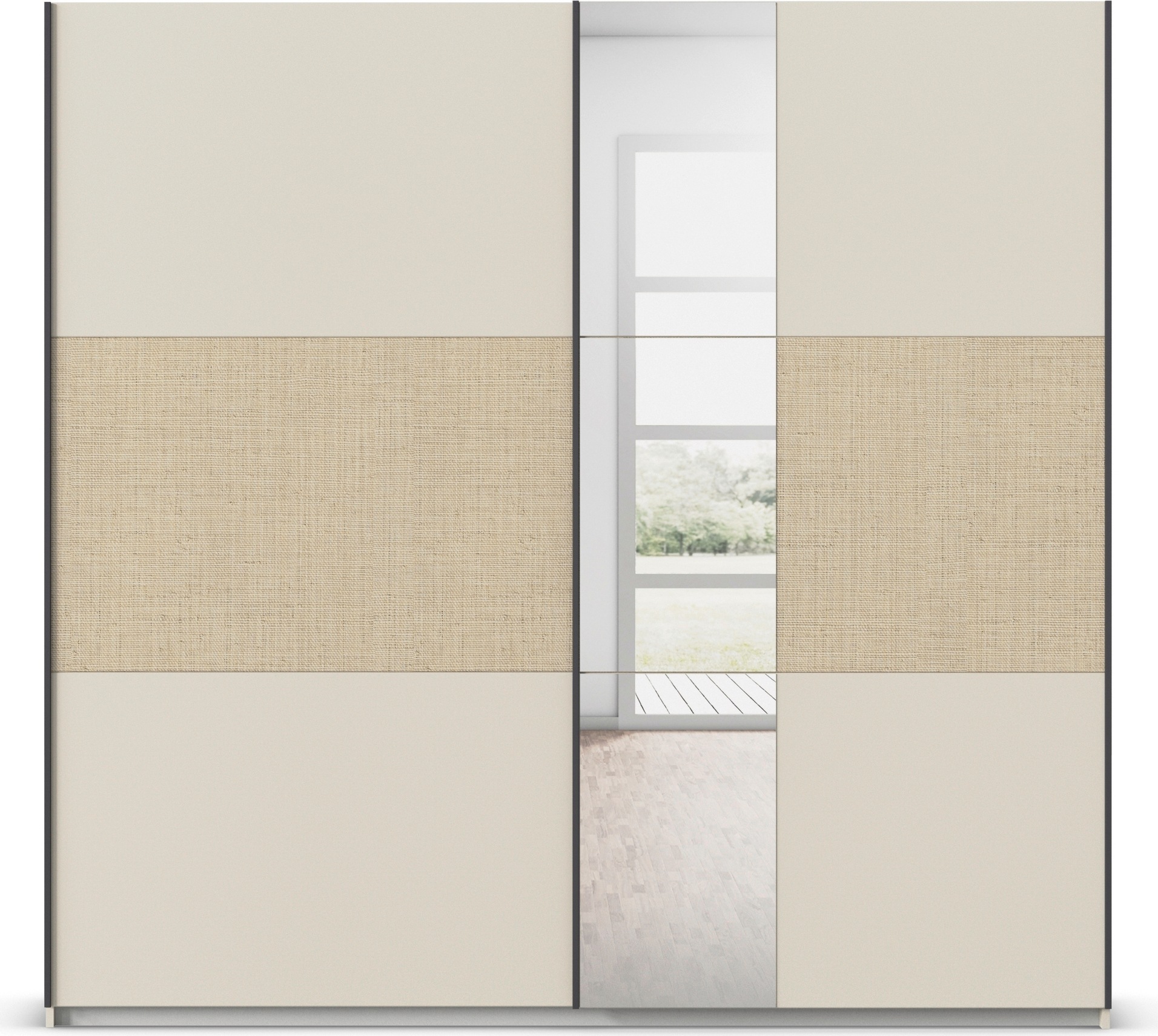 rauch Schwebetürenschrank »Senja«, mit Spiegel und Bauchbinde in angesagter Rattan-Optik