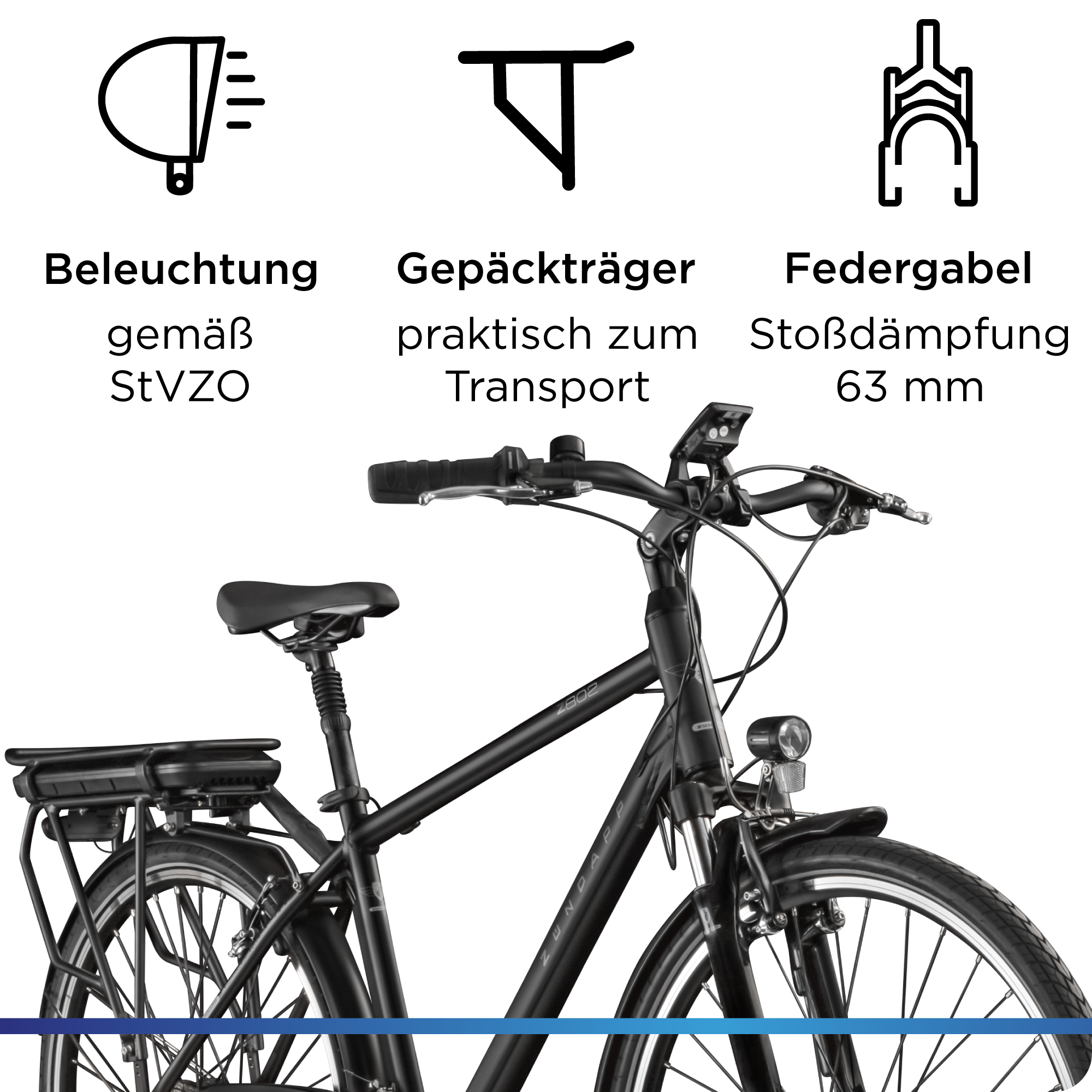 Zündapp »Z802 Herren« 21 Gang Shimano Altus RD-M310 Schaltwerk Kettenschaltung Heckmotor 250 W Pedelec, Elektrofahrrad für Herren