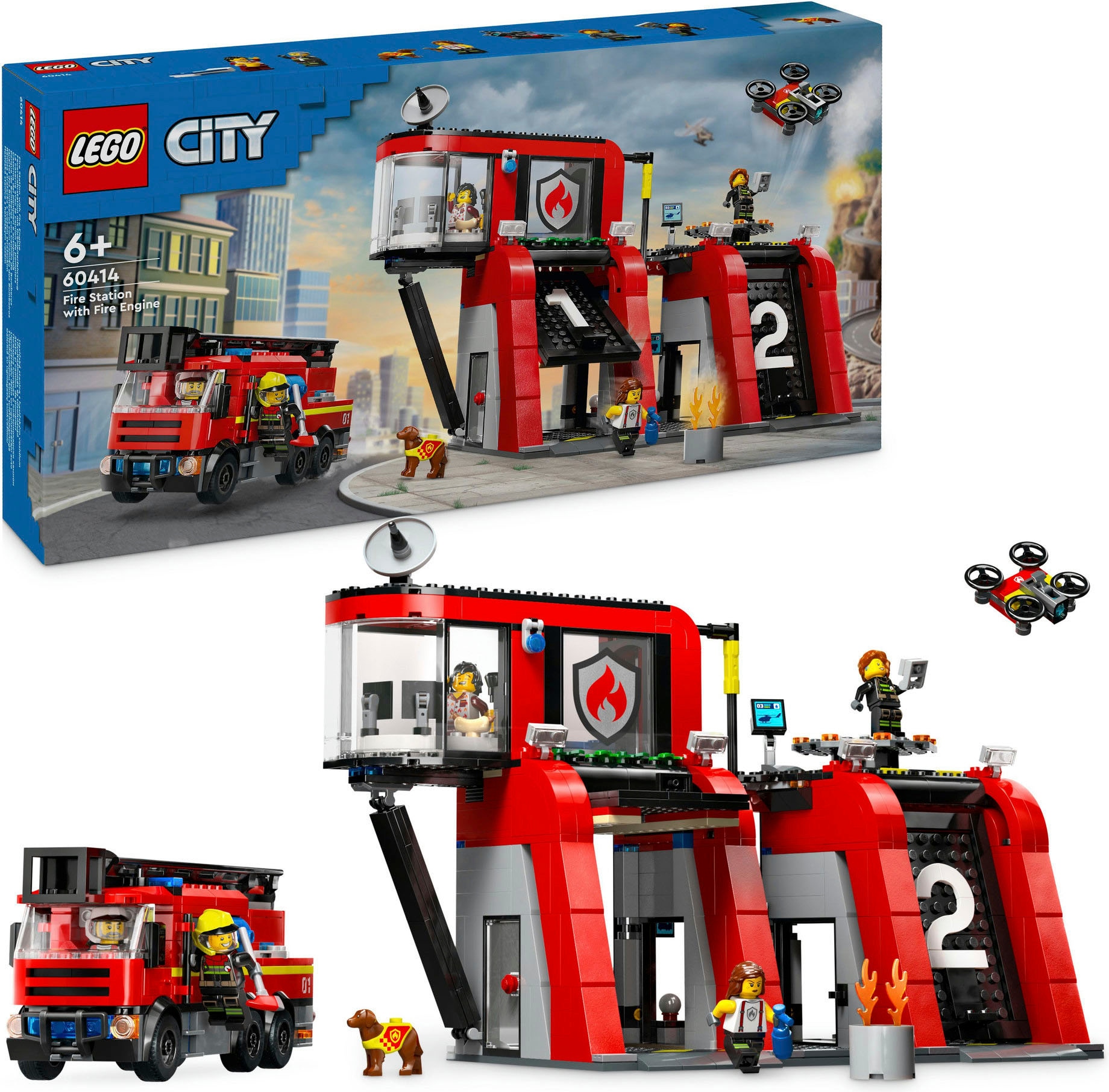 Konstruktionsspielsteine »Feuerwehrstation mit Drehleiterfahrzeug (60414), LEGO City«,...