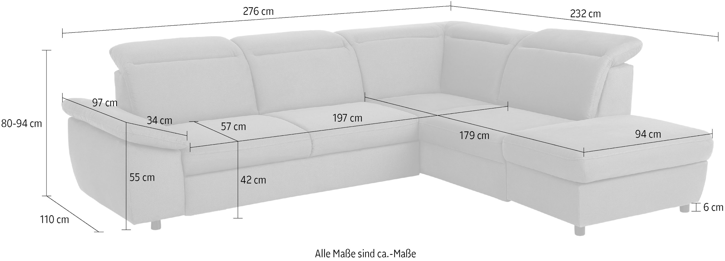 Home affaire Ecksofa »Mauritius L-Form«, mit Ottomane, mit Kopfteil- und Armlehnverstellung