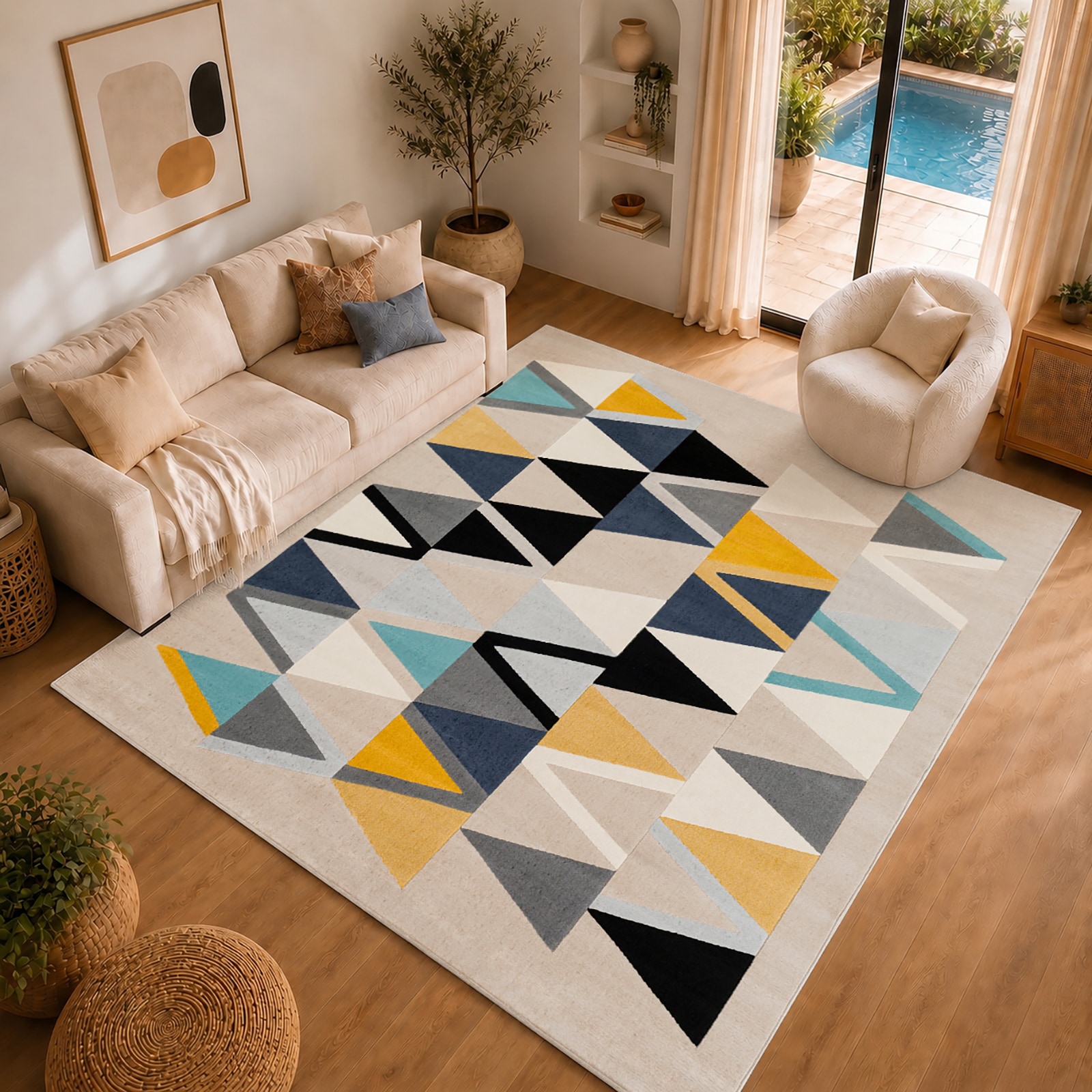 Livabliss City Geometric Living Dining Bedroom Rug in Yellow | Size: 120 cm x 170 cm