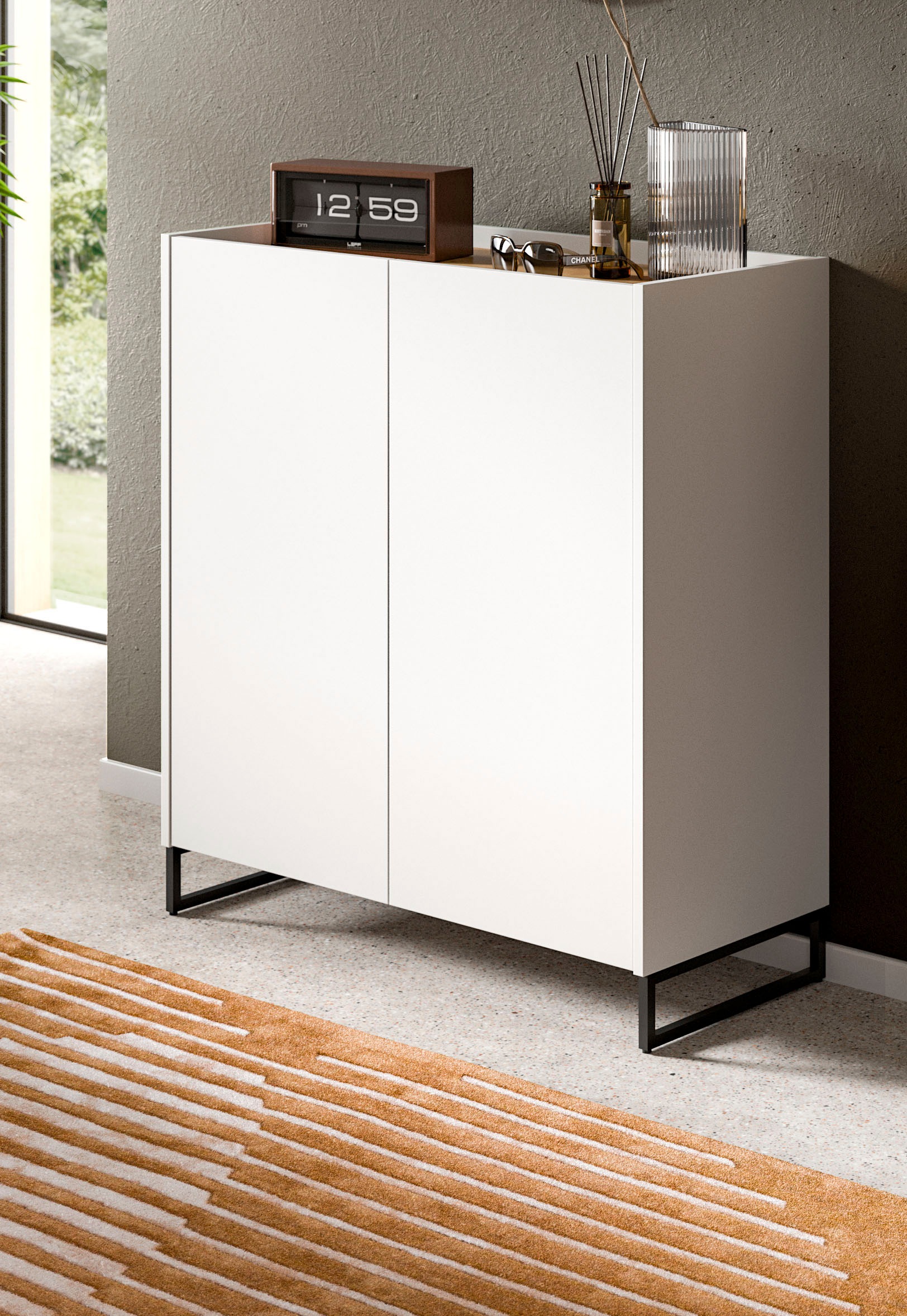 Home affaire Schuhschrank »EVRID, Breite 90cm, 2 Türen, 5 Einlegeböden, inkl. Metall-Kufenfüße« individuell mit anderen Artikel der Serie EVRID erweiterbar, 1 Stk. tlg. Schuhkommode, Kommode, Sideboard, Garderobenschrank, Flurkommode