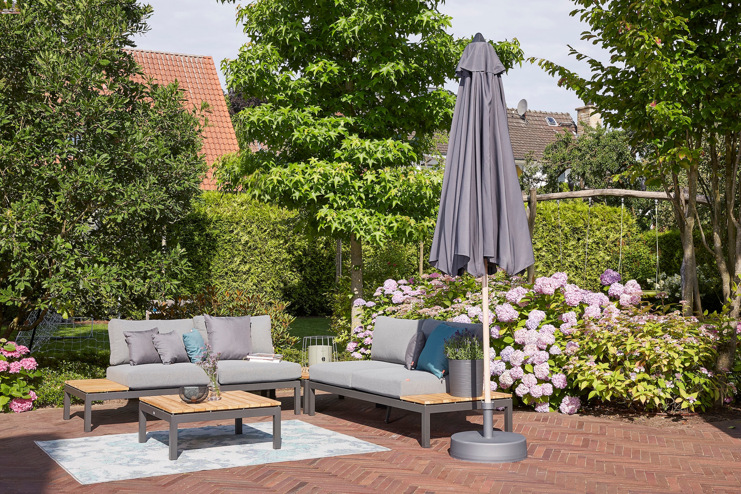 Siena Garden Gartenlounge-Set »Alvida«, (Set, 15 tlg.), best. aus 2 Sofas, 1 Ecksofa, 1 Tisch und 12 Kissen