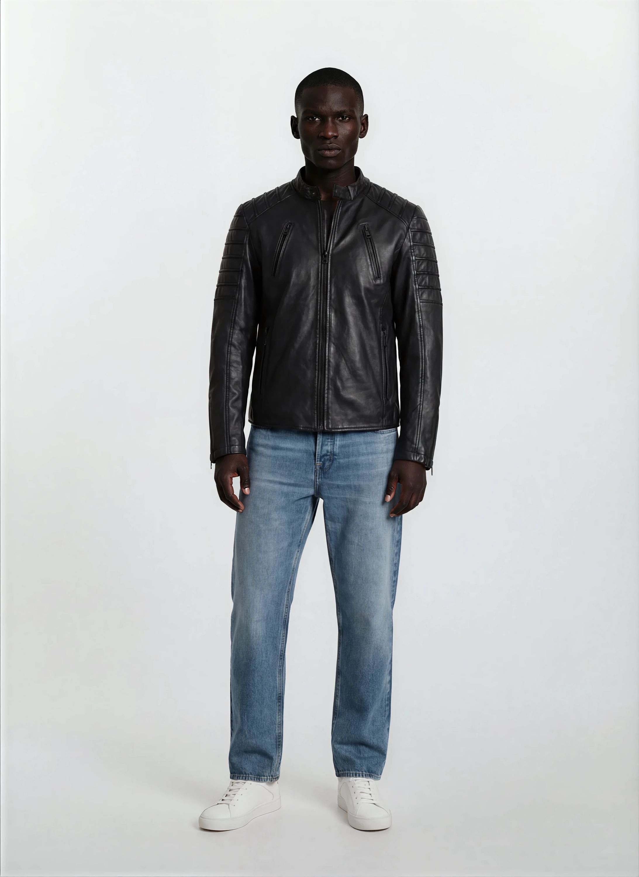 trueprodigy Lederjacke »Dash Paspelierte Details an der Schulter und Stehkragen« ohne Kapuze