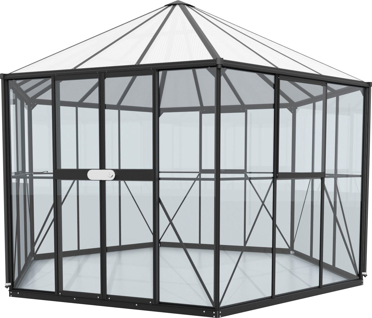 Vitavia Gewächshaus »Juno 9000, mit Stahlfundamentrahmen«, Alu-Profile,3 mm Sicherheitsglas, Dach 6 mm Hohlkammerplatten