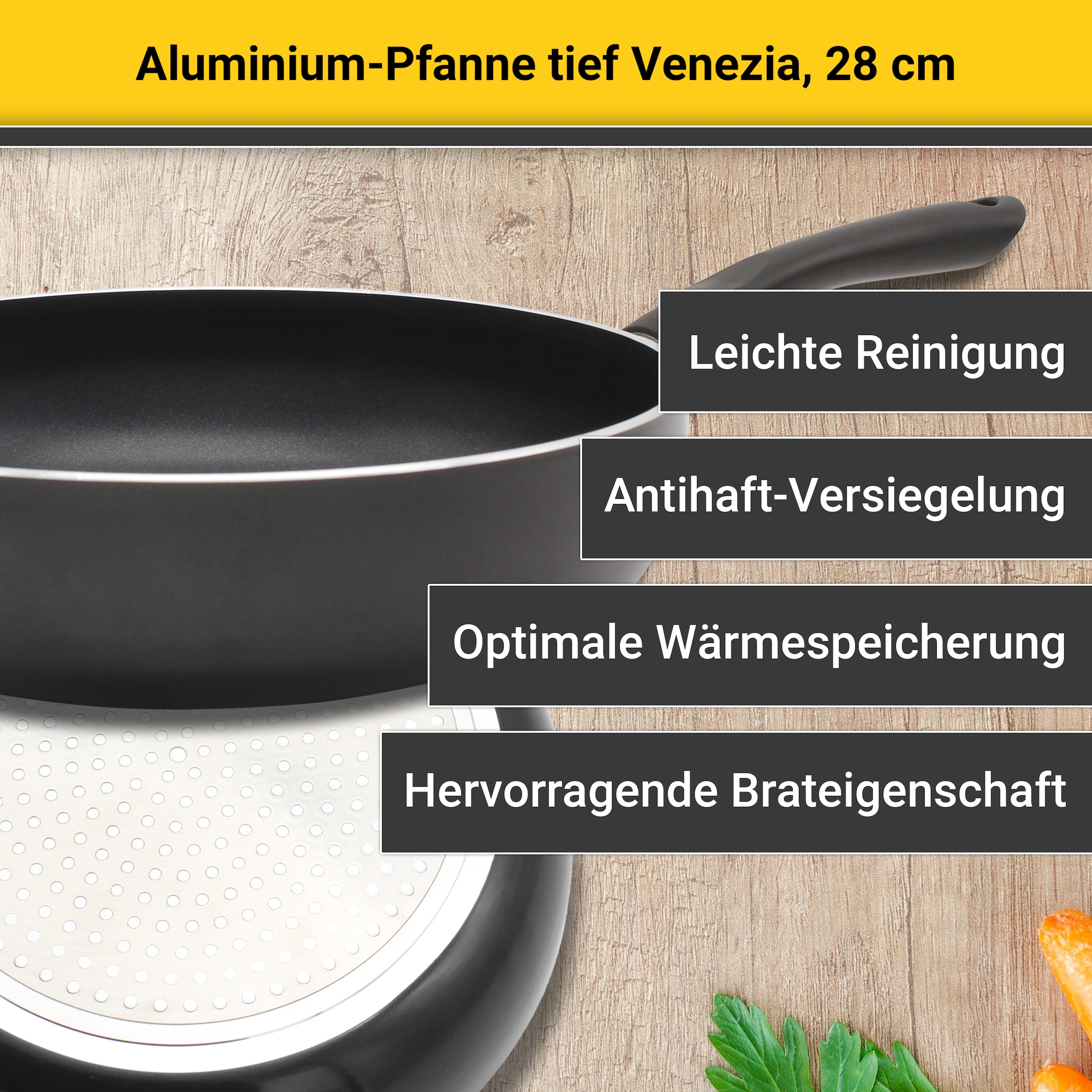Krüger Bratpfanne »Aluminium Pfanne tief Venezia, 28 cm« Aluminium 1 Stk. tlg. für Induktions-Kochfelder geeignet