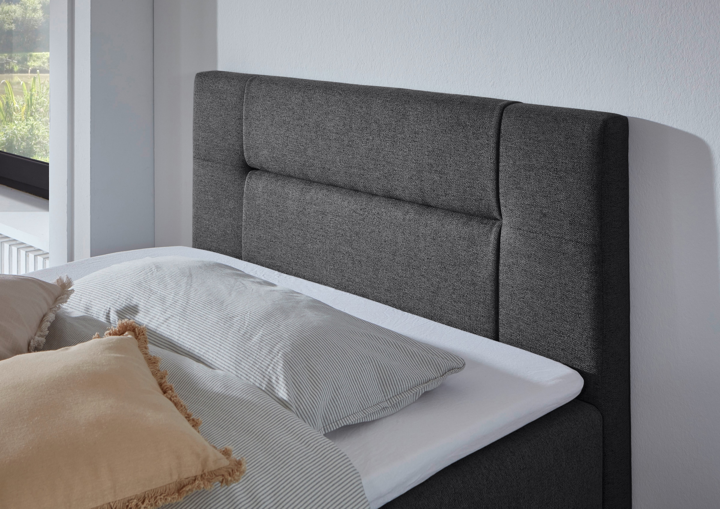 Home affaire Boxbett »ESCALON, Polsterbett mit Bettkasten, inkl. Taschenfederkernmatratze H3« mit Anti-Slip-Topper, Strukturstoff-Bezug, Liegefläche 120x200 cm