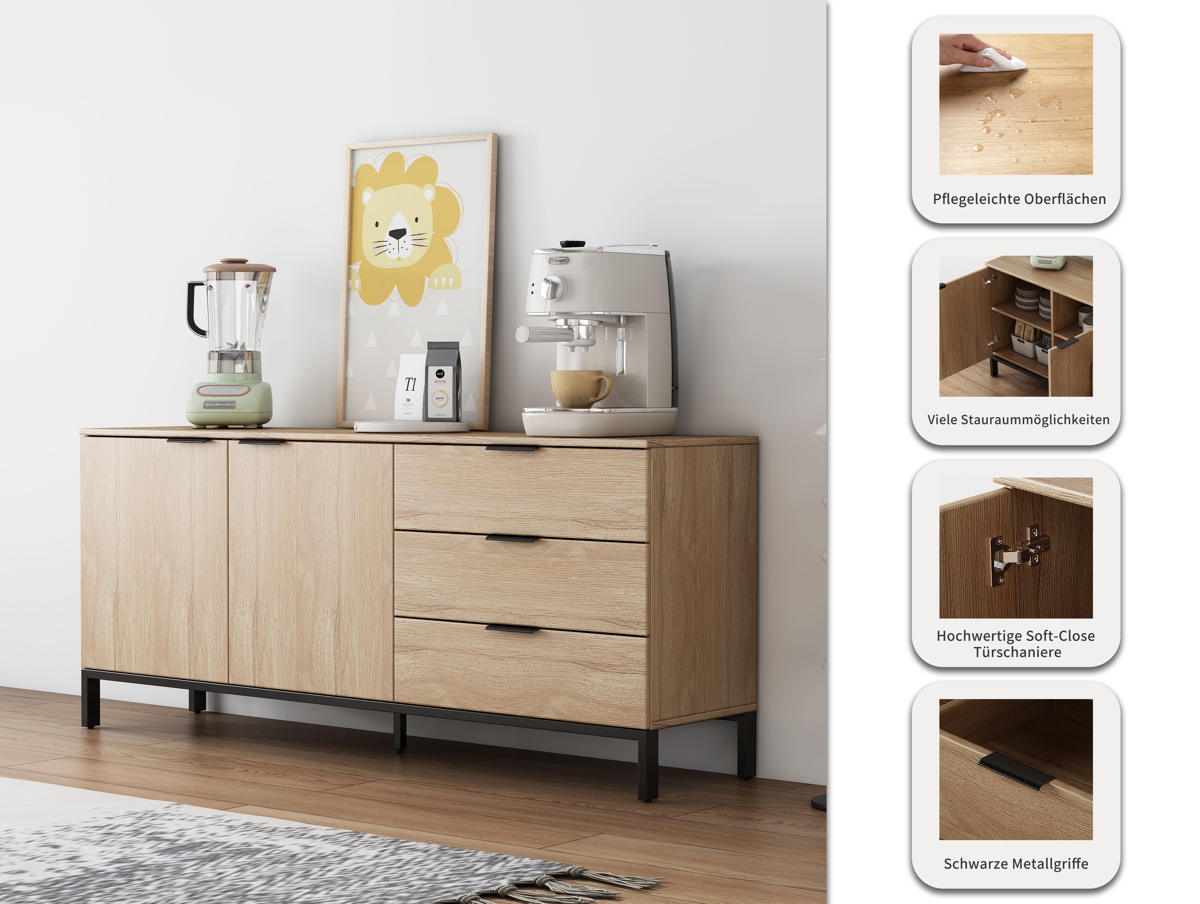 OTTO home Sideboard »Jorinde« Melaminoberfläche, flexibler Stauraum und robustes Metallgestell