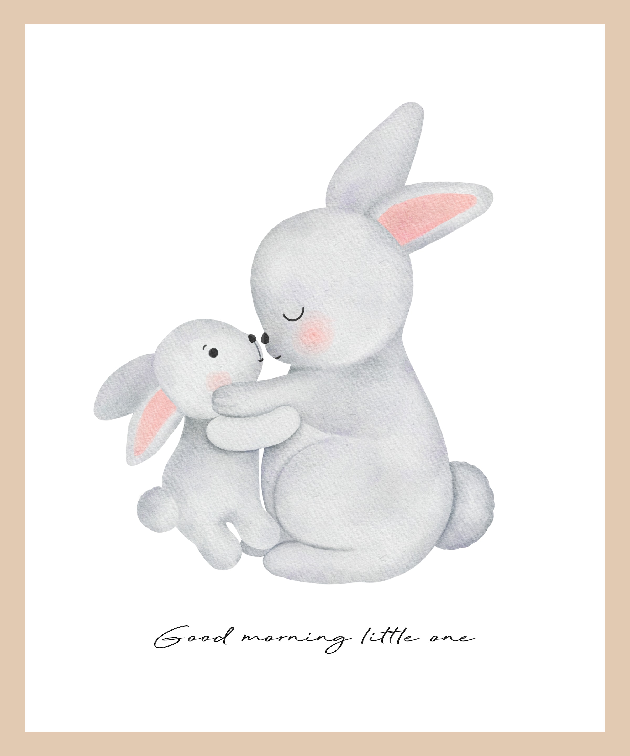 Lüttenhütt Bild mit Rahmen »Großer Hase und Hasenkind«, Fantasy-Hase-Hasen-Liebessprüche-Schriftzug-Tiere, (1 St.), Premium Rahmenbild, Motive in wunderschönen Pastelltönen