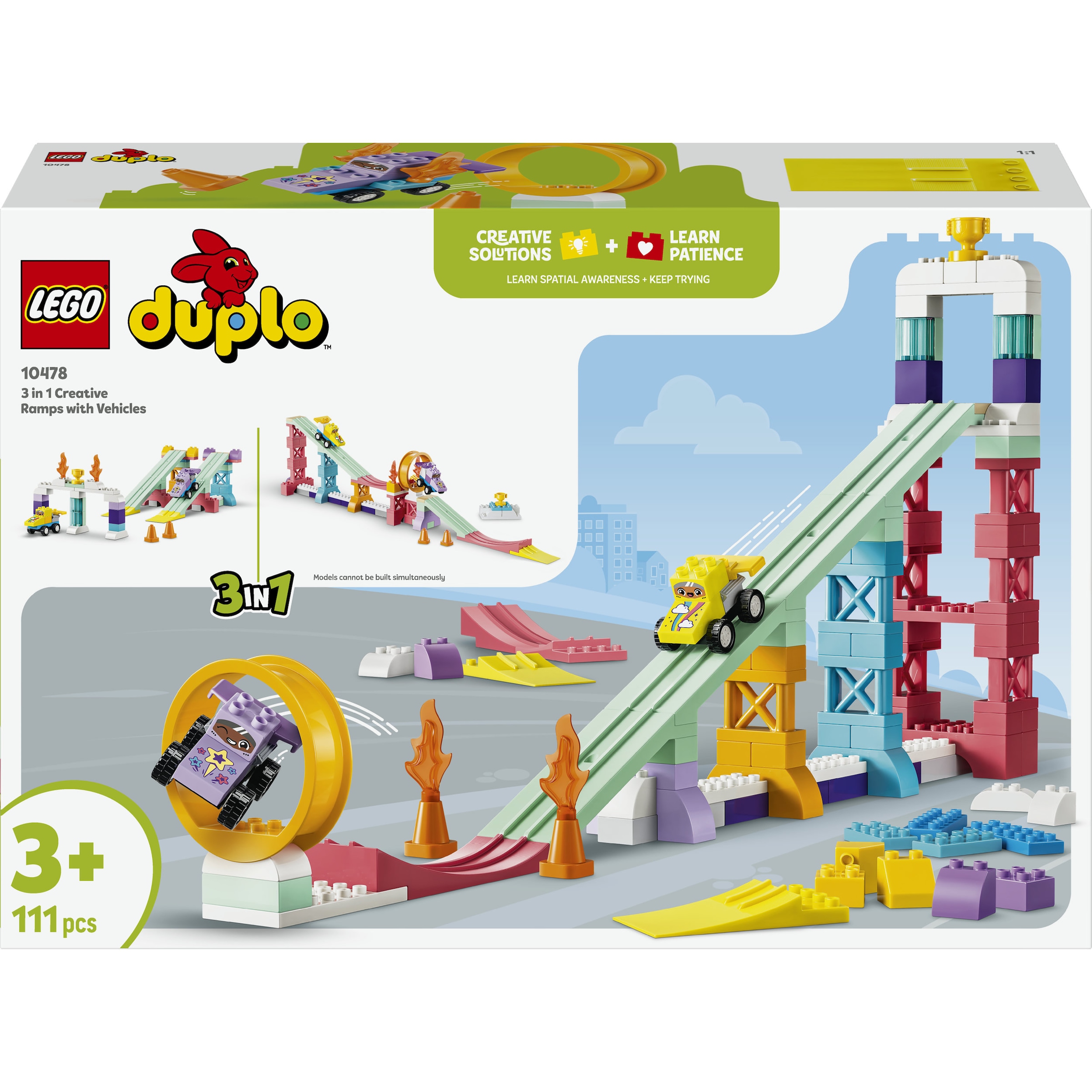 LEGO® Konstruktionsspielsteine »Kreative Sprungschanzen mit kleinen Flitzern 3-in-1-Set (10478)« LEGO DUPLO Town; Made in Europe