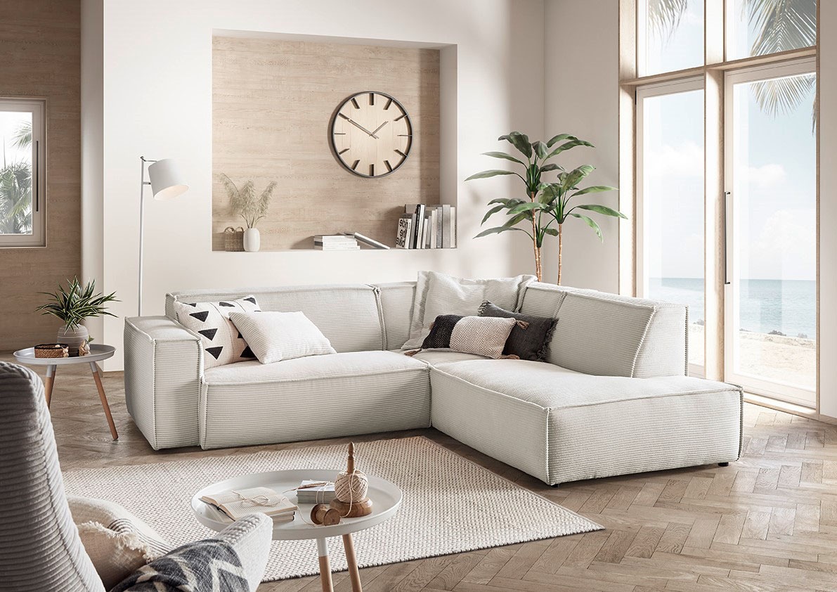 3C Candy Ecksofa »Matteo in elegant, kubischer Formensprache, bequem, L-Form«, mit auffälliger Kedernaht, Cord-Bezug, Lounge-Charakter, OTTOs Choice