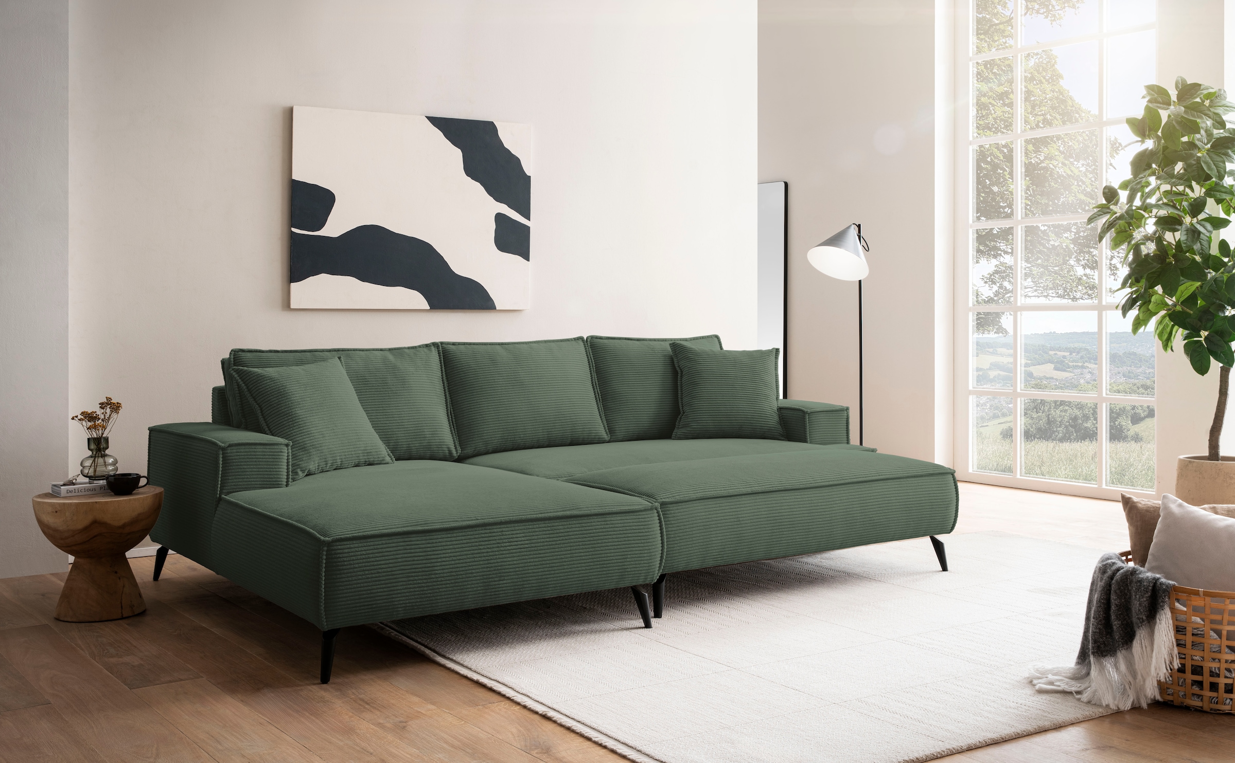 andas Ecksofa »TVINNU, L-Form in Cord, Sofa«, wahlweise Recamiere rechts/links, schwarze Füße, bequemer Sitzkomfort