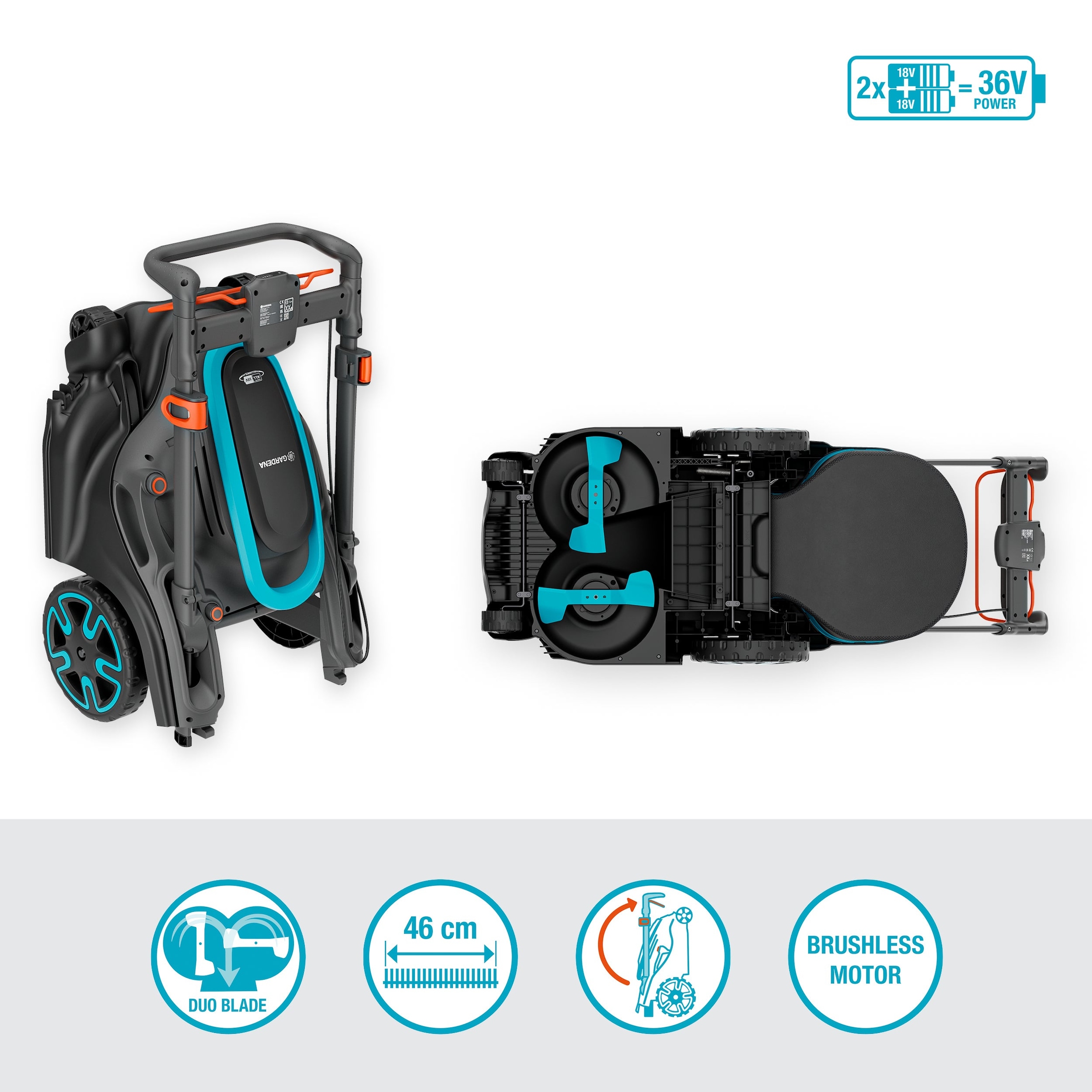GARDENA Akkurasenmäher »PowerMax Duo 46/36V P4A Ready-To-Use Set 2« mit zwei Messern und POWER FOR ALL-Akku
