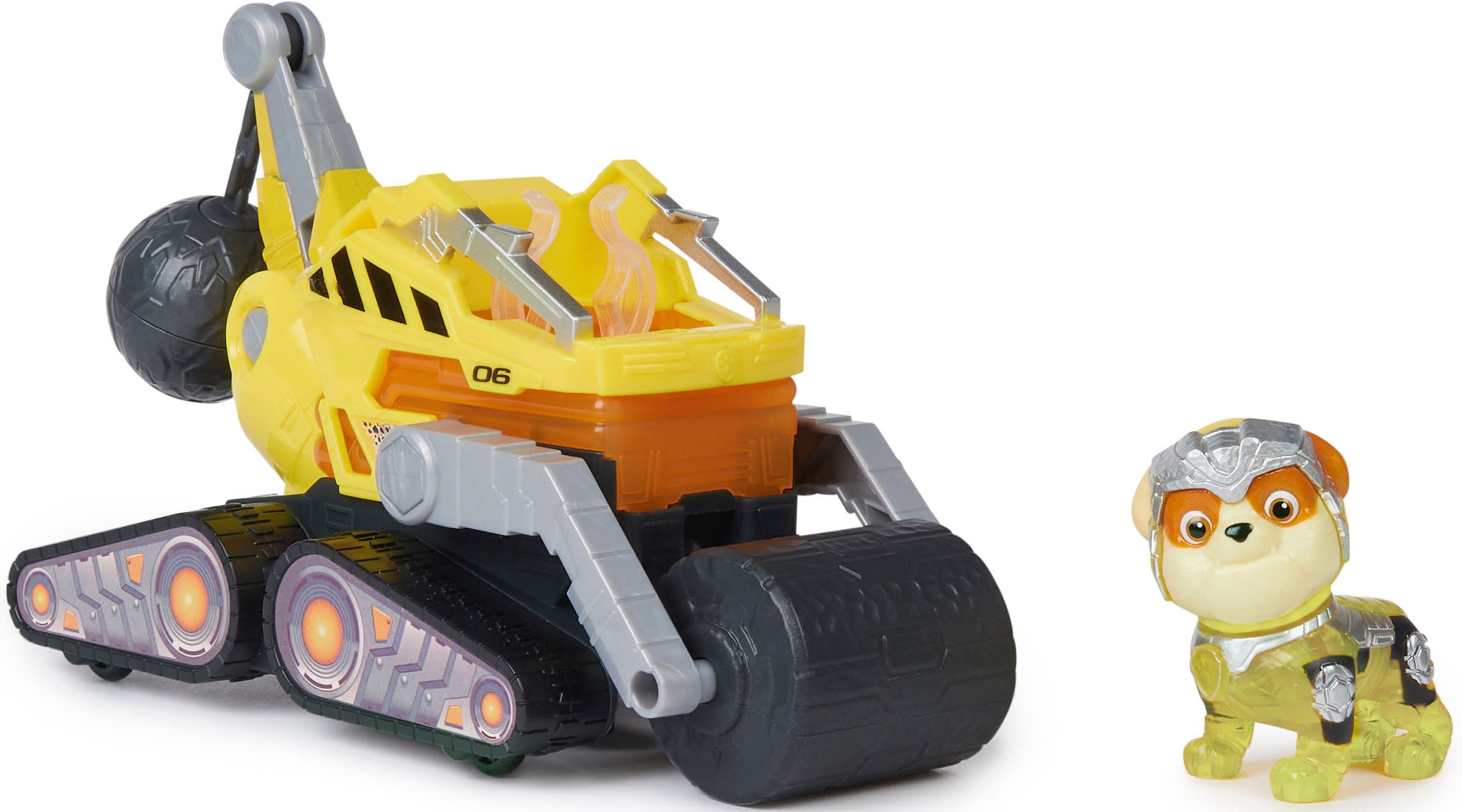 Spin Master Spielzeug-Auto »Paw Patrol - Movie II - Basic Themed Vehicles Rubble«, Baustellenfahrzeug mit Welpenfigur, Licht- und Soundeffekt