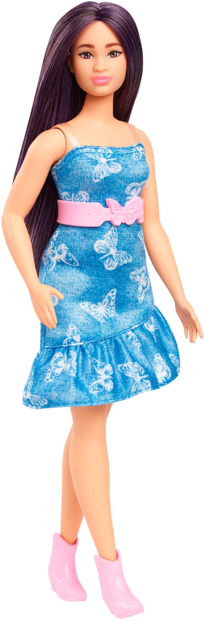 Barbie Anziehpuppe »Fashionistas, Nr. 231 mit Denim-Schmetterlingskleid und violettem Haar«