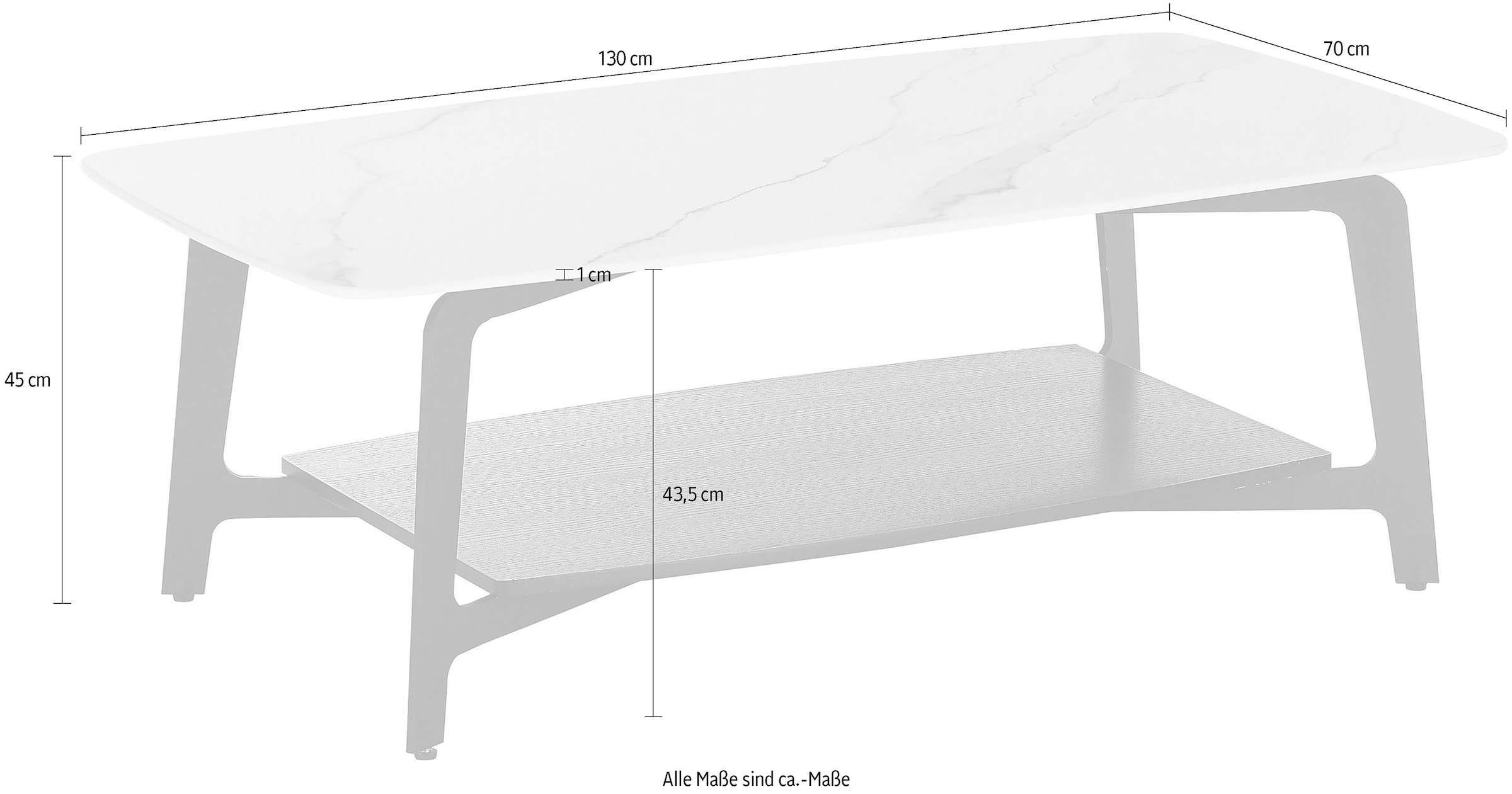Stolkom Couchtisch »Isa«, 130 cm Keramik weiß marmoriert