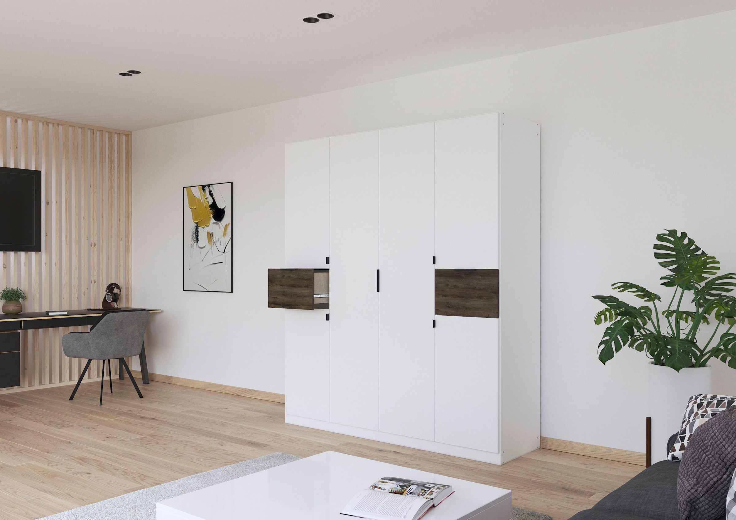 rauch Drehtürenschrank »Kleiderschrank Schrank Garderobe Wäscheschrank TICAO«, (Schubladen in der Höhe variabel positionierbar), mit 2 geräumigen Schubladen, viel Stauraum MADE IN GERMANY