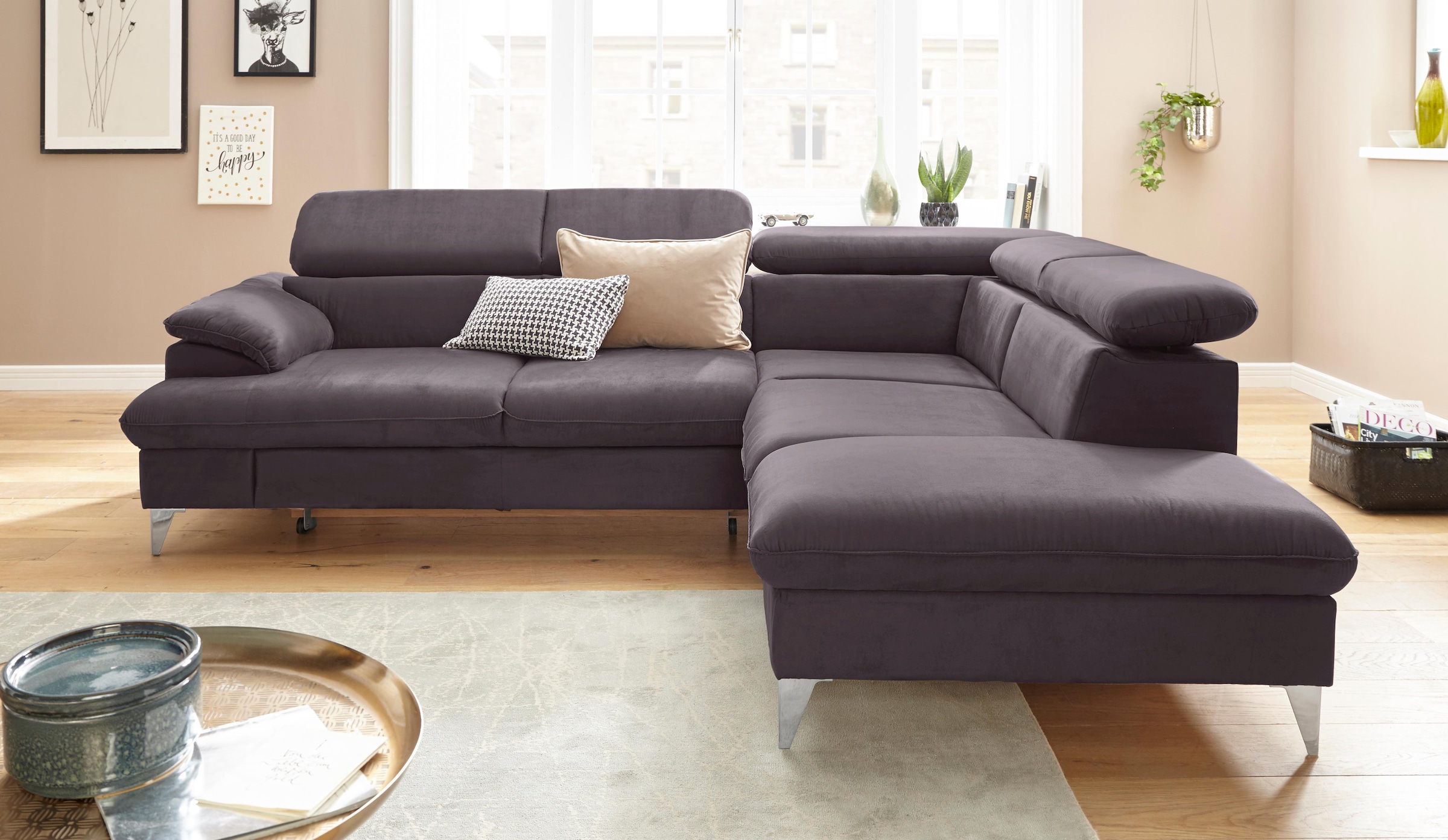COTTA Ecksofa »Caluso L-Form«, inklusive Kopfteilverstellung, wahlweise mit Bettfunktion