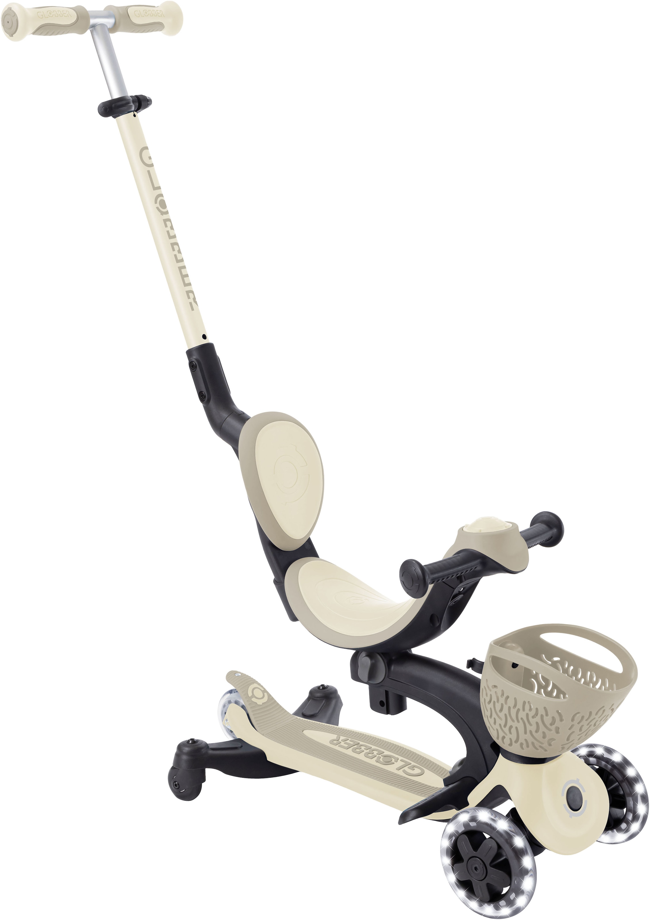 Globber Tretroller »GO-UP BABY 360 LIGHTS, mit Leuchtrollen und Leuchtmodul« Aufsitzrad, Laufrad und Scooter in Einem