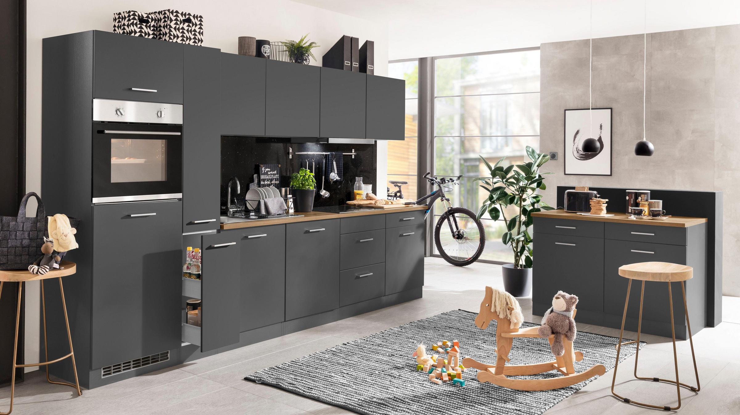 KOCHSTATION Küchenzeile »KS-Kehl«, mit E-Geräten, Breite 330 cm, inkl. Kühlschrank