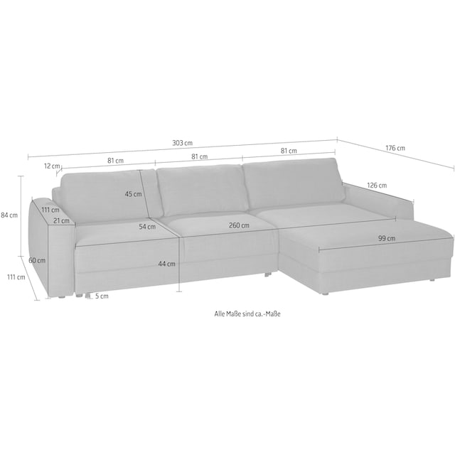 TRENDMANUFAKTUR Ecksofa »Bourbon«, wahlweise mit Bettfunktion und Bettkasten,  Tiefe Sitzfläche 54 cm online bestellen | UNIVERSAL