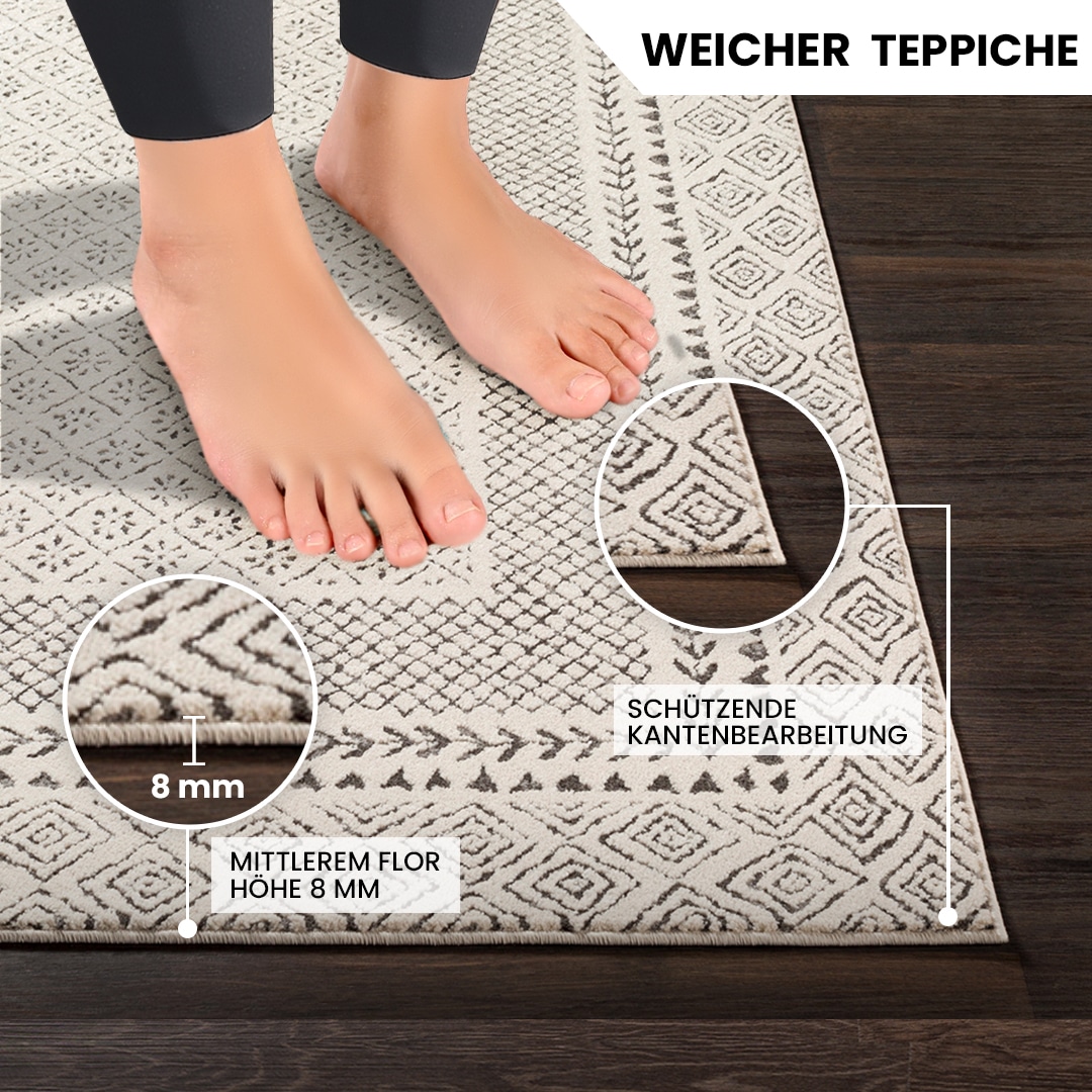 Livabliss Teppich »MONACO«, rechteckig, 14 mm Höhe, Skandinavischer Teppich, Kurzflor Boho-Wohnzimmerteppich