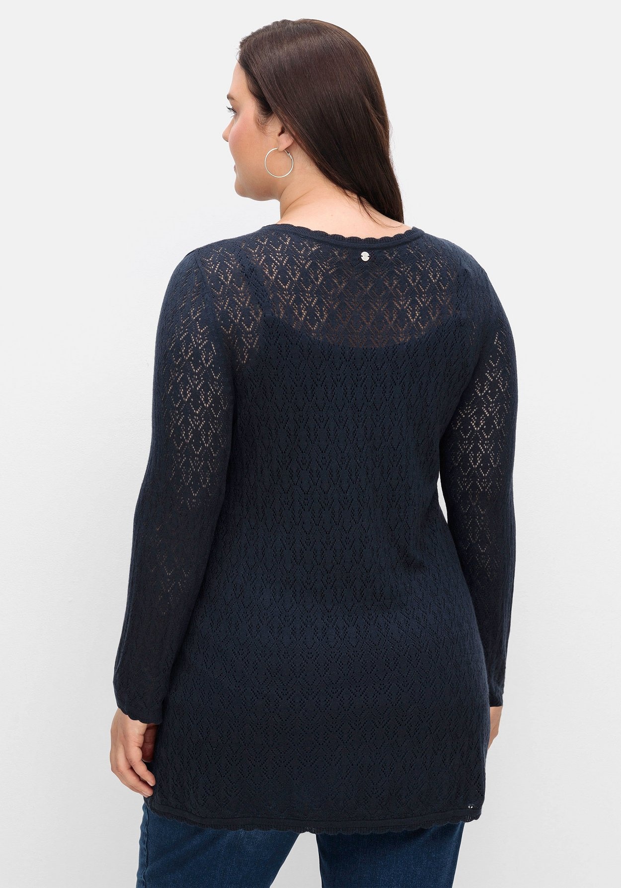 Sheego V-Ausschnitt-Pullover »Pullover aus Ajourstrick, in leichter A-Linie«, aus Ajourstrick, in leichter A-Linie