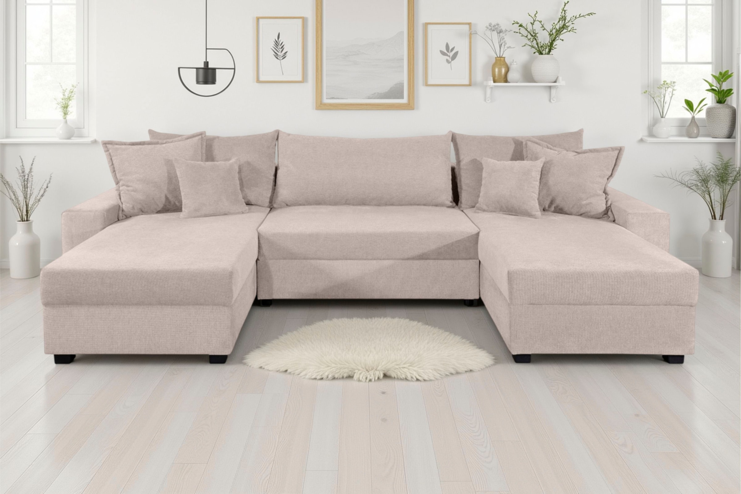 OTTO home Wohnlandschaft »Alexa U-Form, B: 313 cm« Bettfunktion, Bettkasten & 4 Zierkissen, Federkern