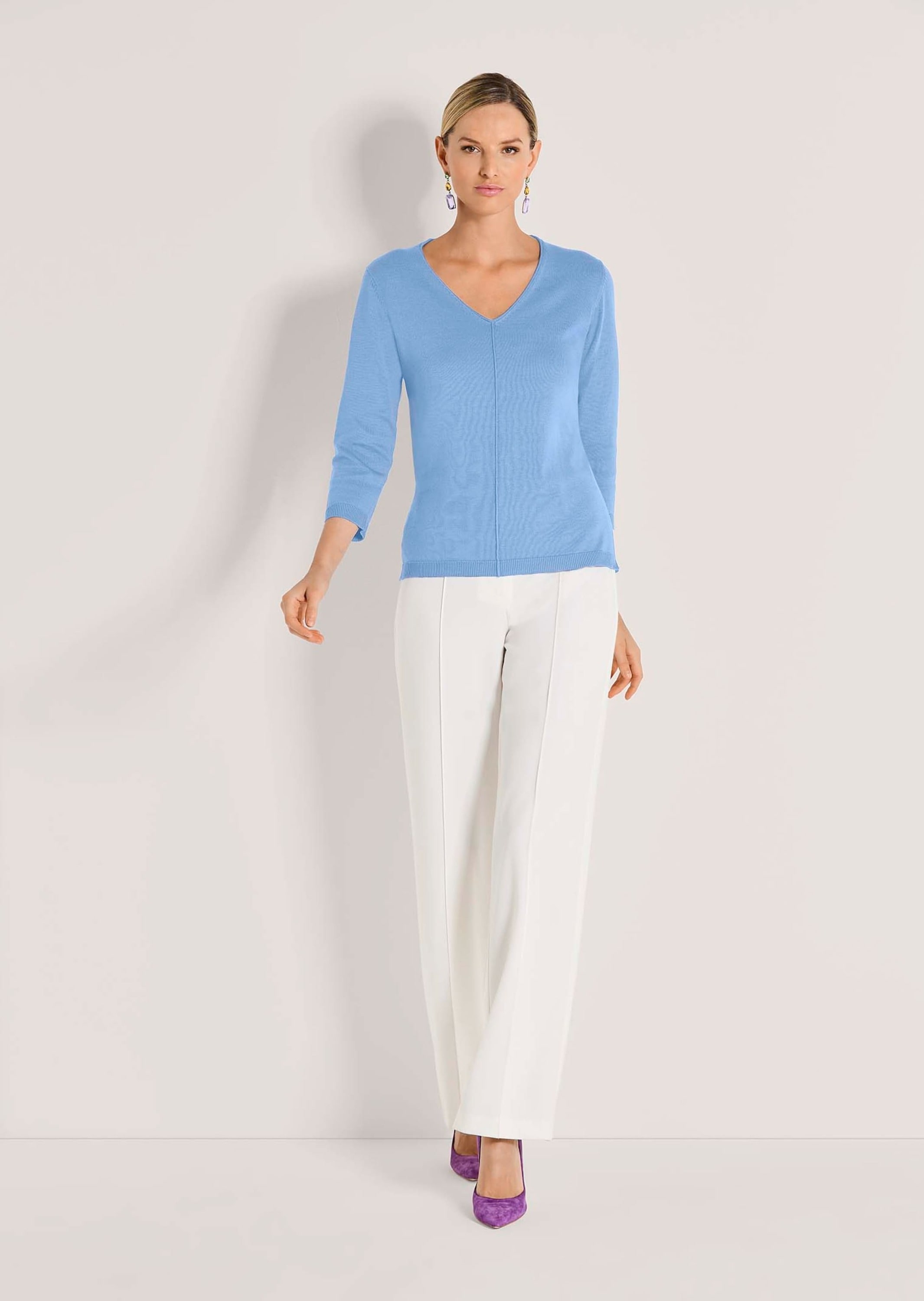 MADELEINE Longpullover »Strickpullover Schlichter Baumwollpullover mit V-Ausschnitt«