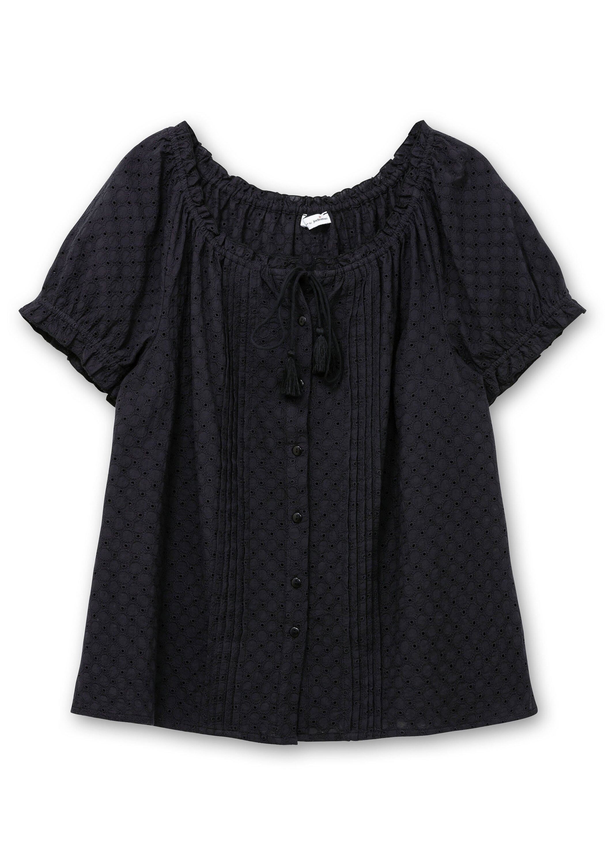 Sheego Kurzarmbluse »Bluse mit Lochstickerei und Carmen-Ausschnitt«