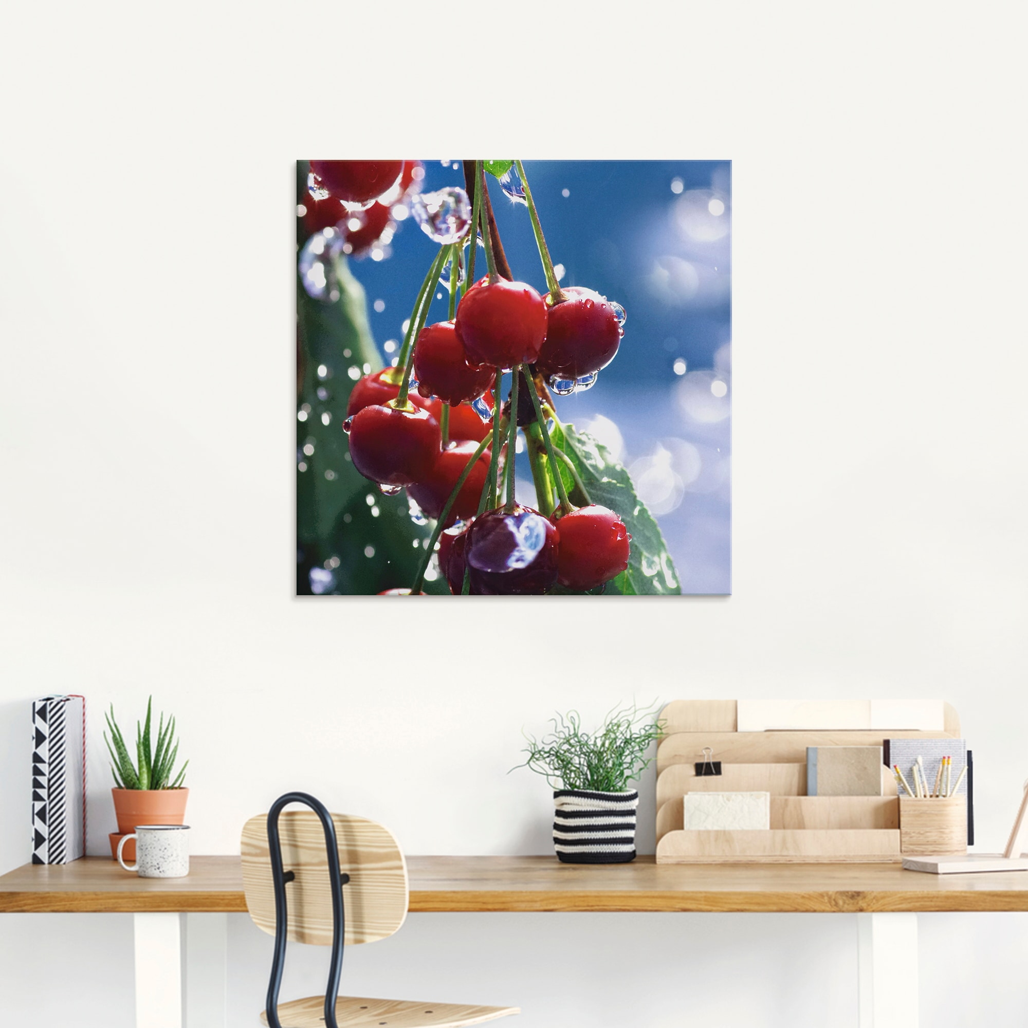 Artland Glasbild »Rote Kirschen im Sommerregen« Lebensmittel 1 Stk. tlg. in verschiedenen Größen