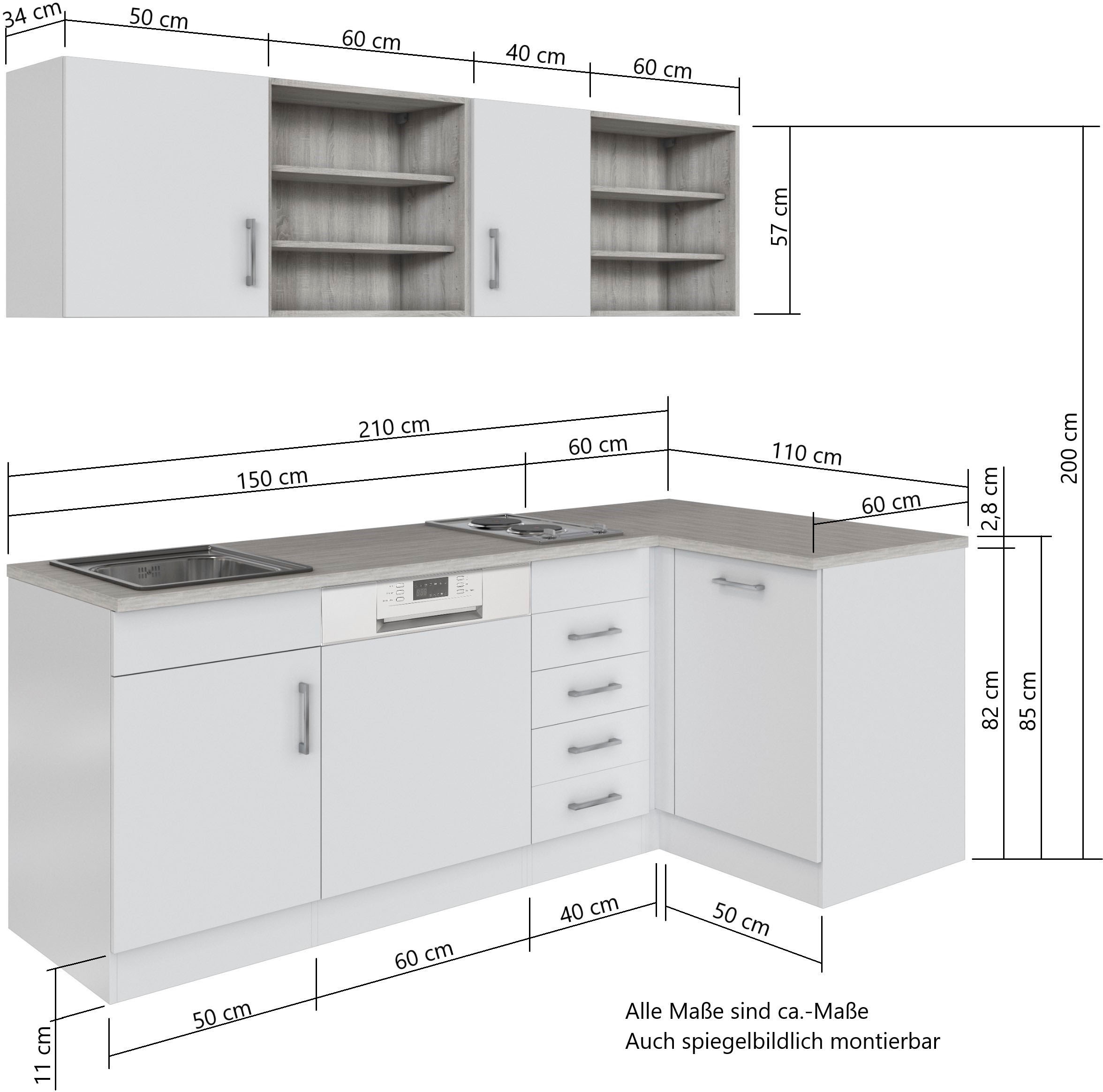 HELD MÖBEL Küche »Mali«, Stellbreite 210/110 cm, mit E-Geräten